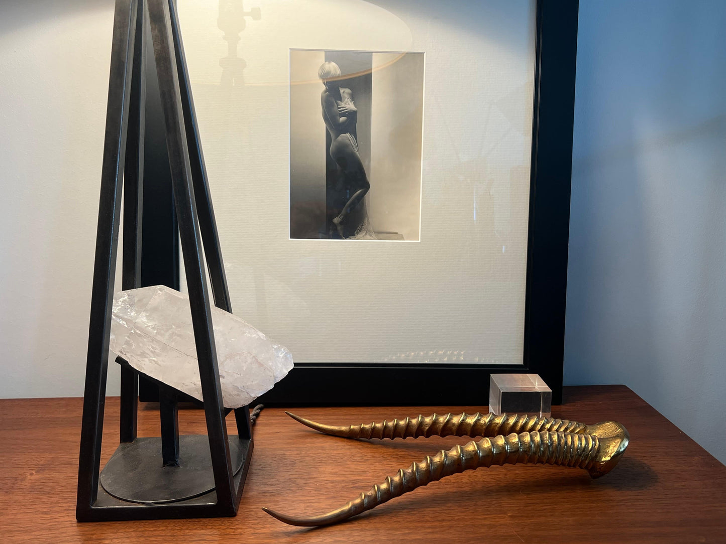 Frisman Vintage Custom Steel and Rock Crystal Table Lamp