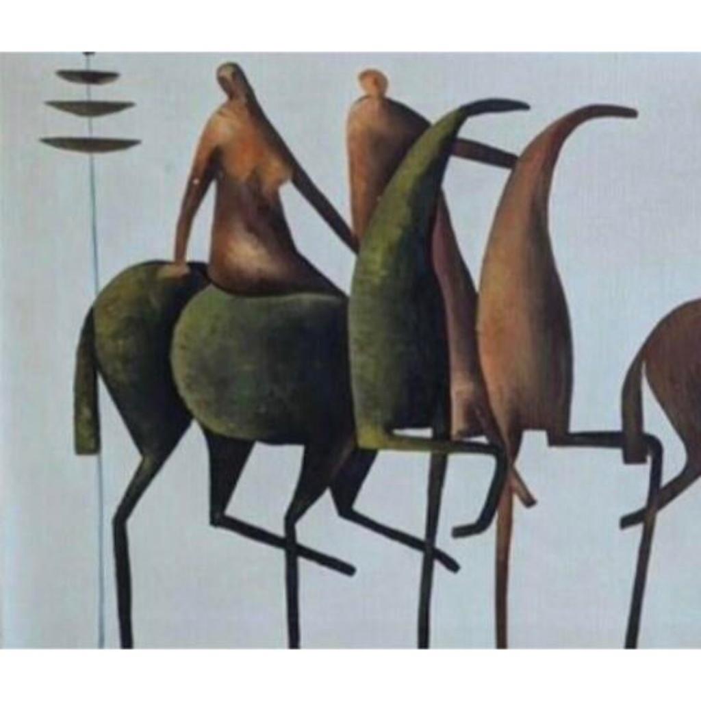 Frisman Vintage Original Mid Century Modern Etruscan Horse Warriors Bayuex Stareck Style Framed