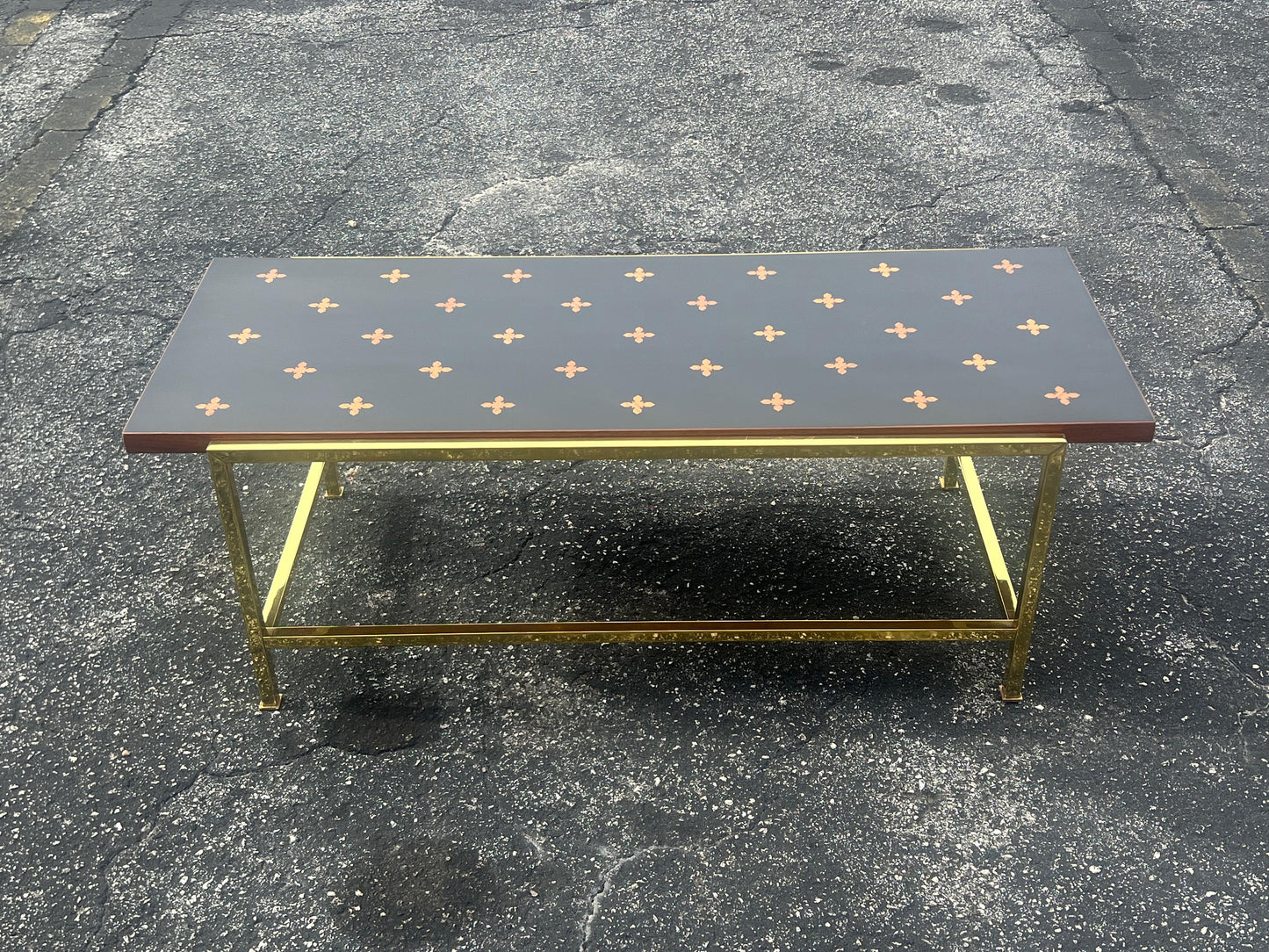 Frisman Vintage Unusual Dunbar Coffee Table With Brass And Inlay