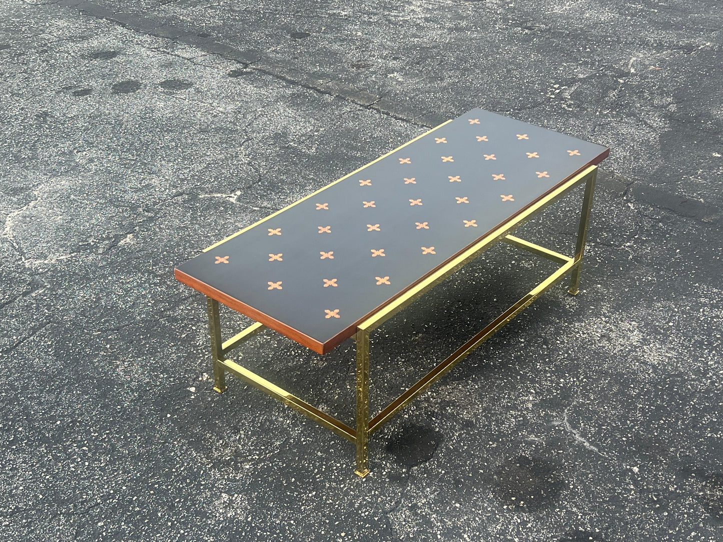Frisman Vintage Unusual Dunbar Coffee Table With Brass And Inlay