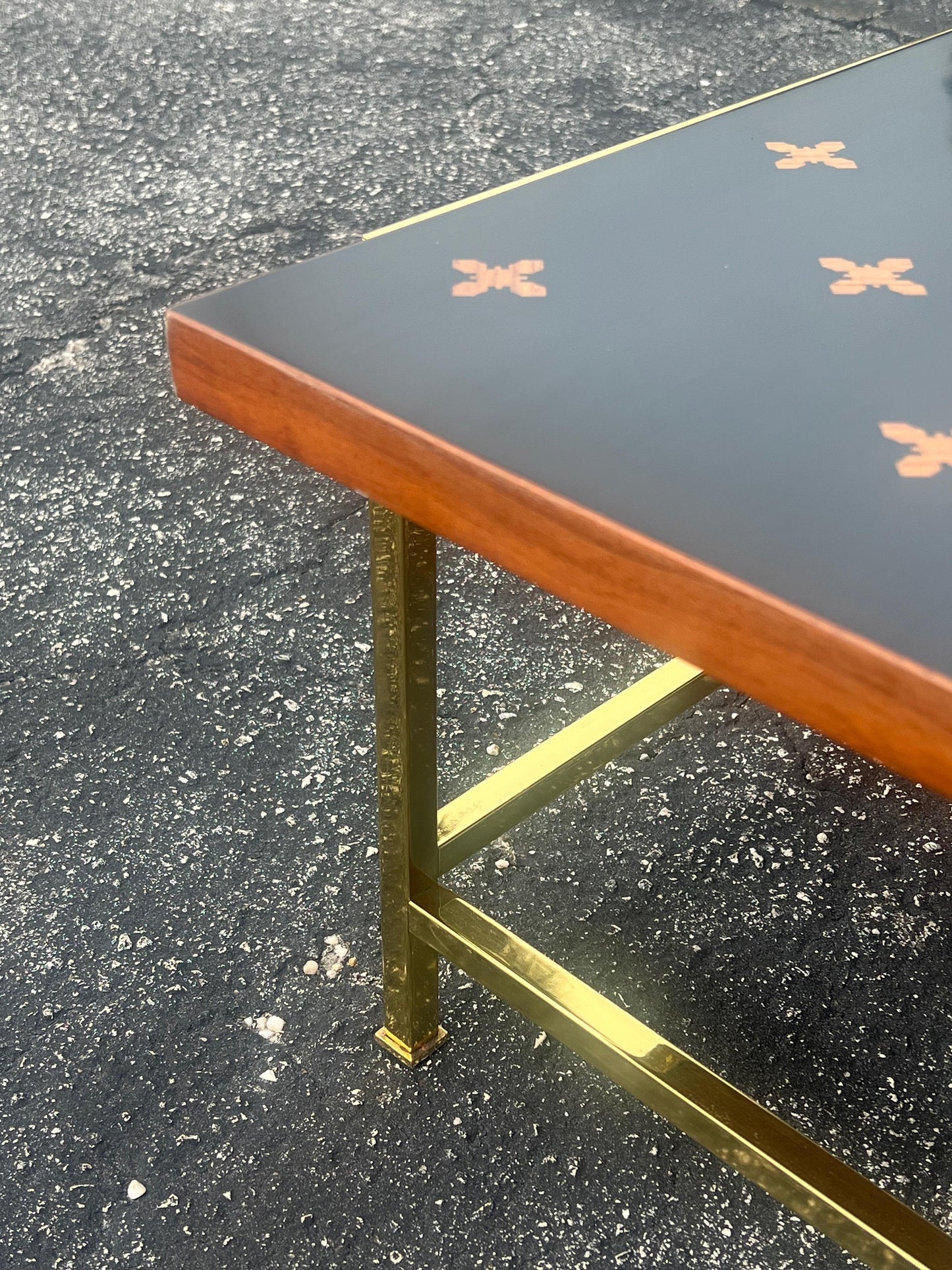 Frisman Vintage Unusual Dunbar Coffee Table With Brass And Inlay
