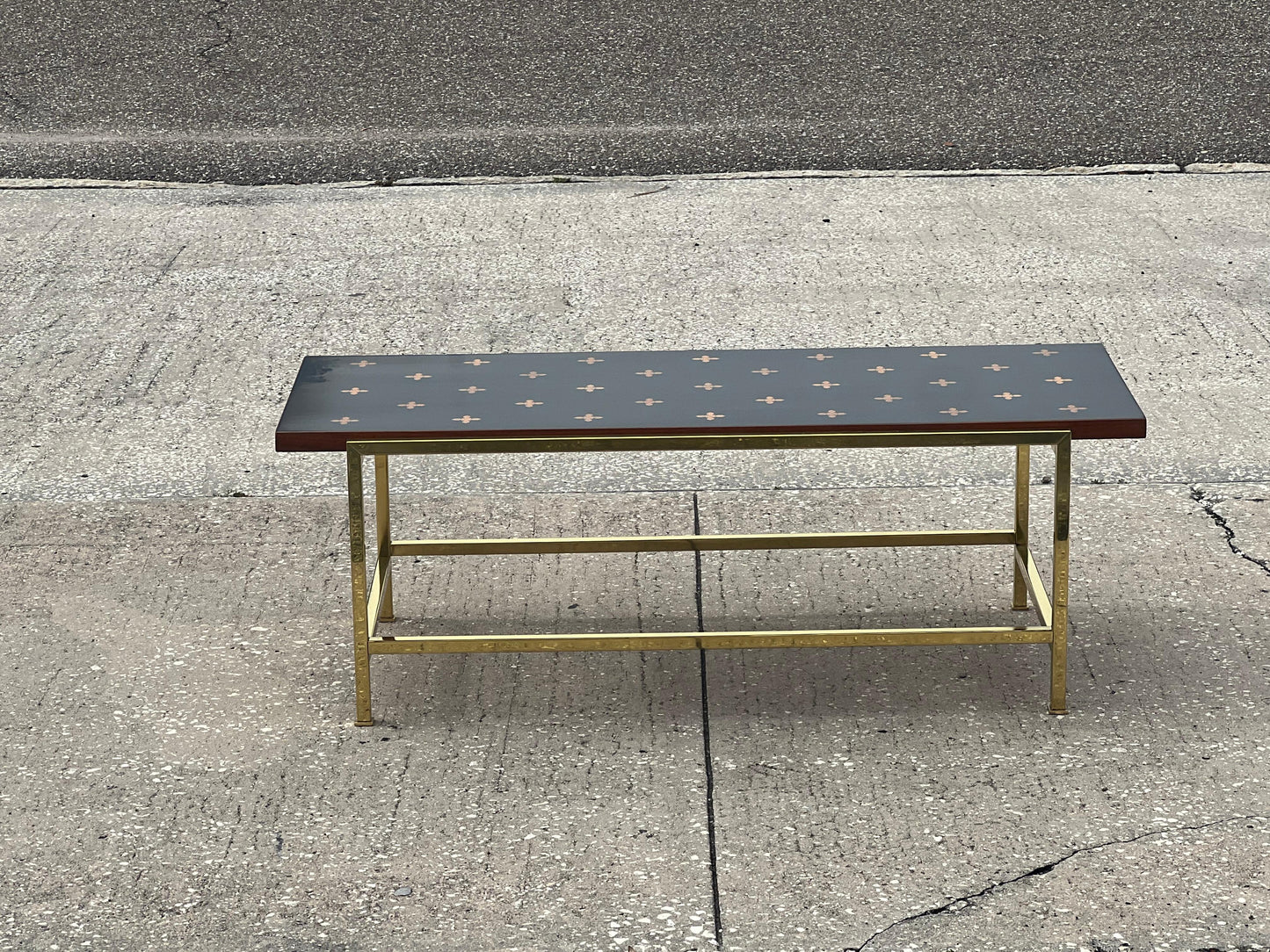 Frisman Vintage Unusual Dunbar Coffee Table With Brass And Inlay