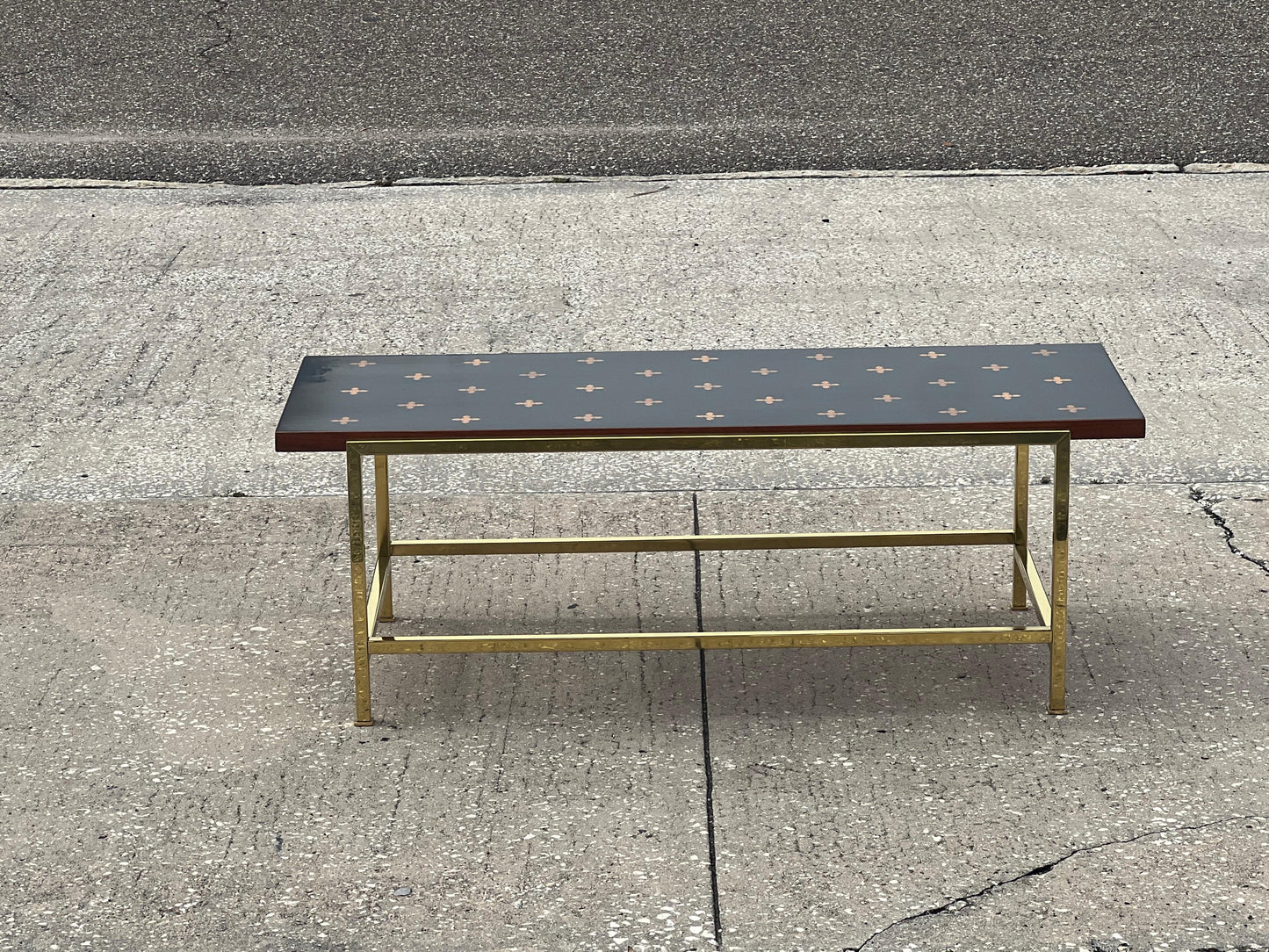 Frisman Vintage Unusual Dunbar Coffee Table With Brass And Inlay