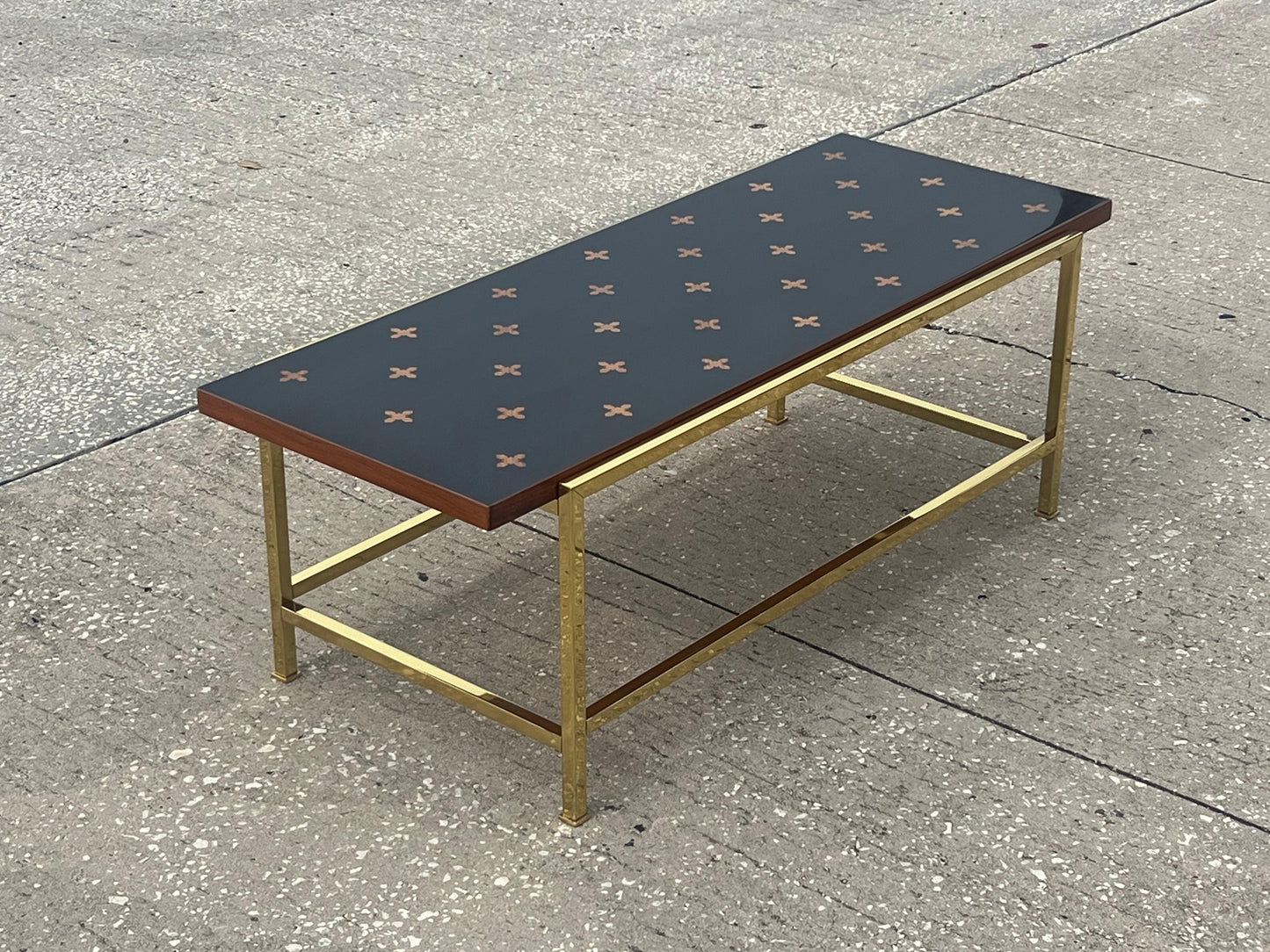 Frisman Vintage Unusual Dunbar Coffee Table With Brass And Inlay