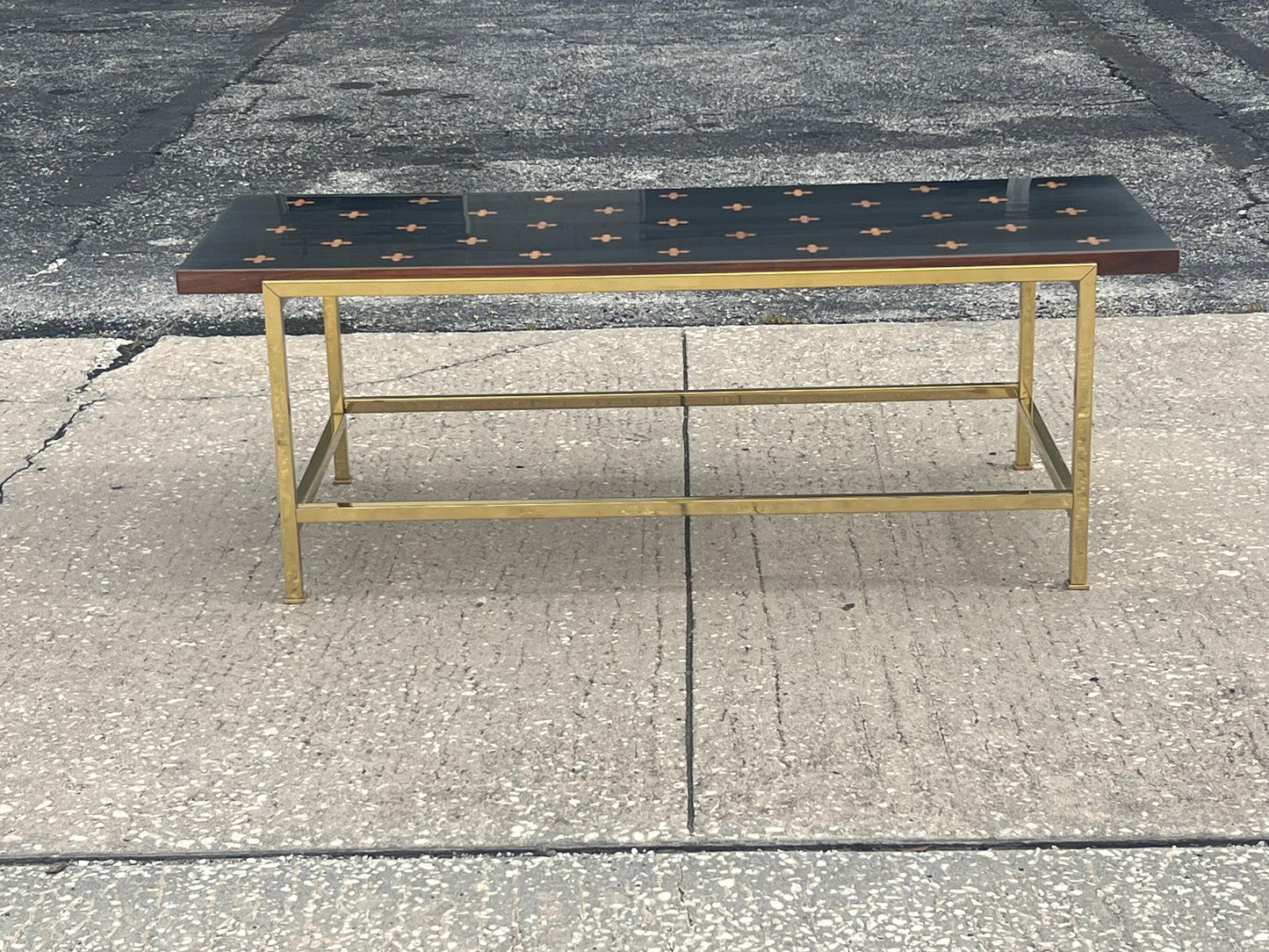 Frisman Vintage Unusual Dunbar Coffee Table With Brass And Inlay