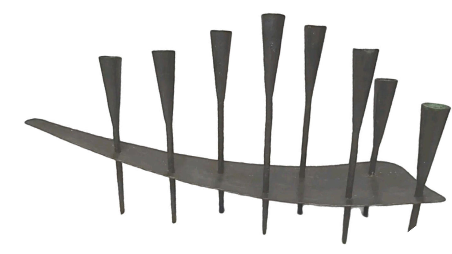 Frisman Vintage Massive 2Ft Mid Century Modern Iron Brutalist Noguchi Insp Sculptural Candelabra