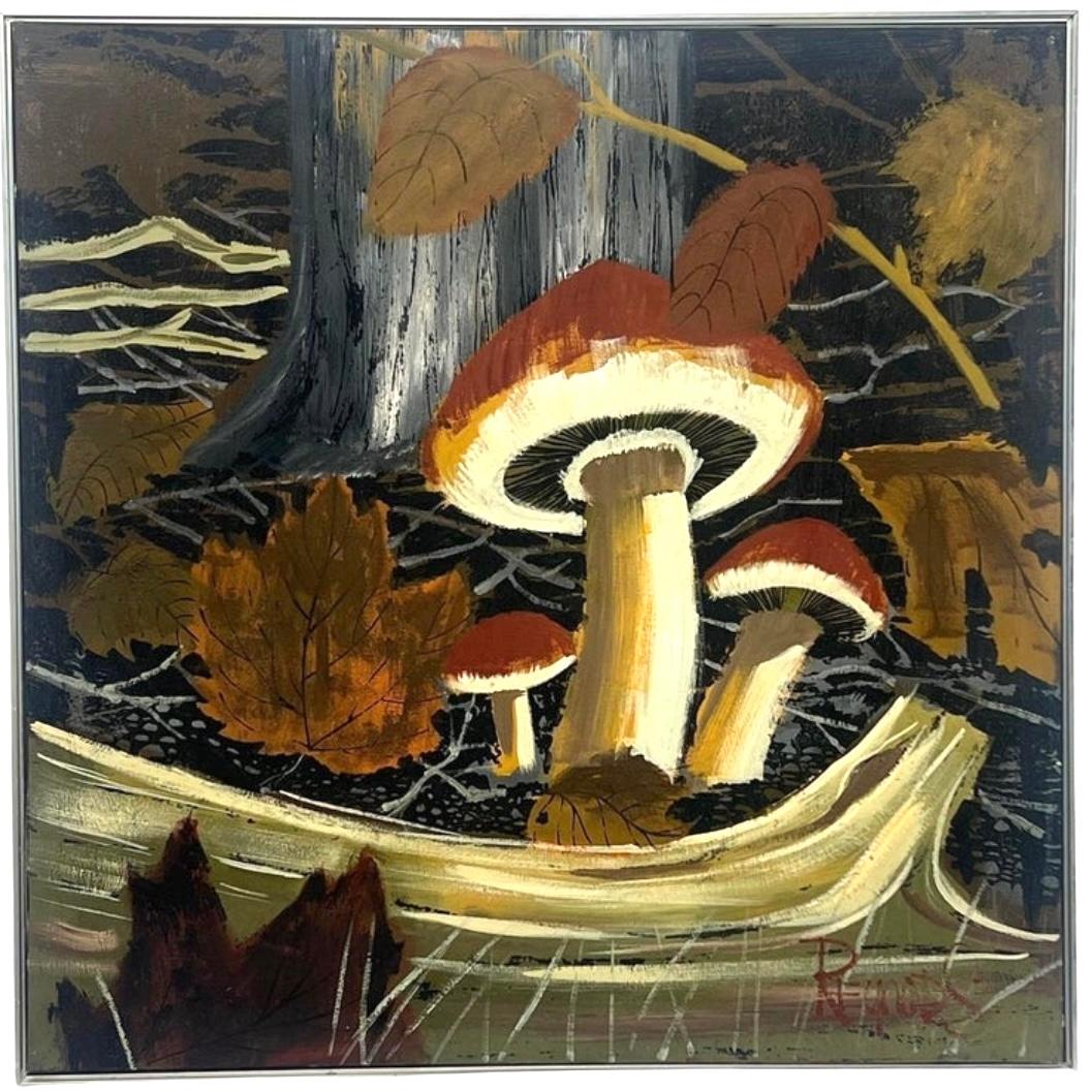 Frisman Vintage XL 60s Mid Century Lee Reynolds Magic Mushroom Forest Retro Painting Framed