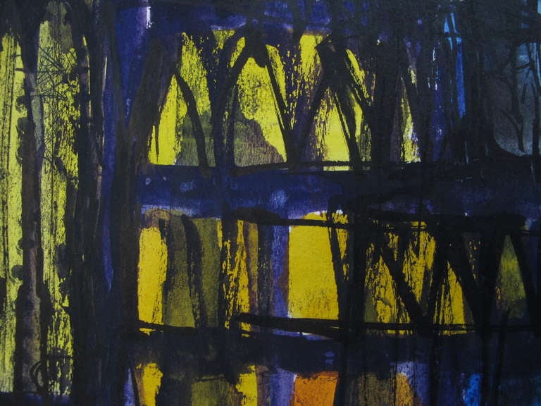 Frisman Vintage A Robert Freiman Gouache on Paper "Cathedrale" 1961