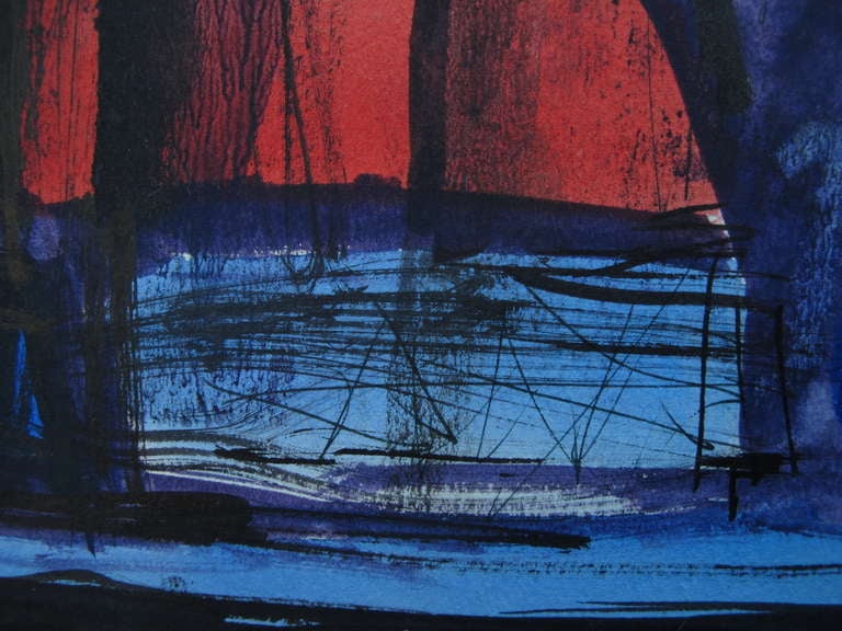 Frisman Vintage A Robert Freiman Gouache on Paper "Cathedrale" 1961