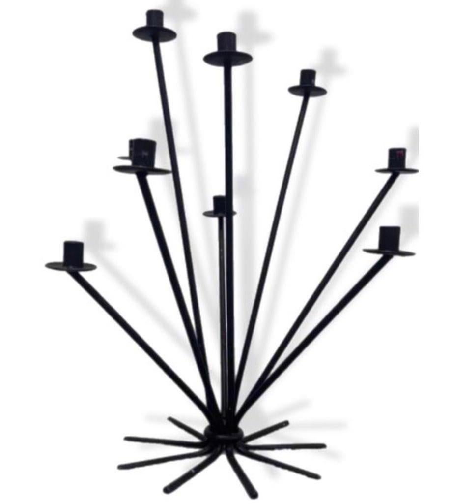 Frisman Vintage 50s Scandinavian Wrought Iron 9Light Ljusstake Starburst Vintage Menorah Denmark