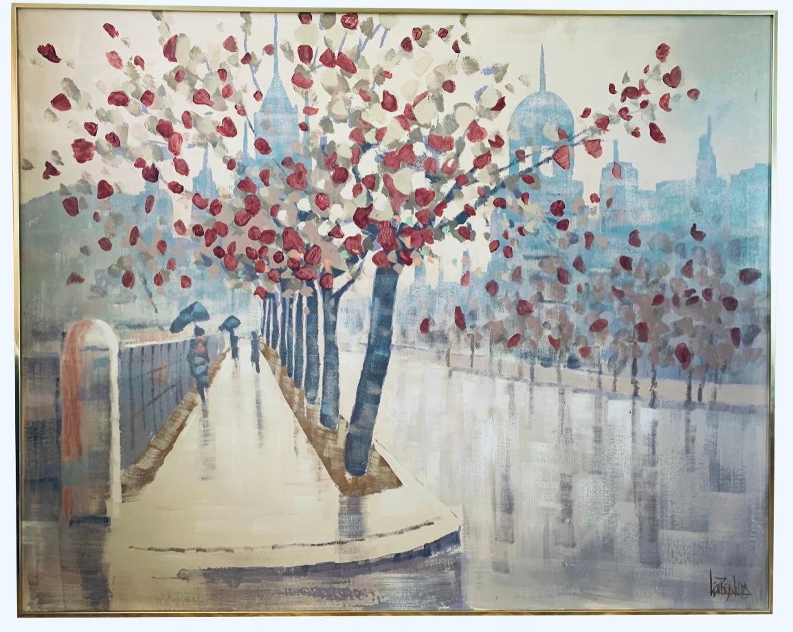 Frisman Vintage 60s Lee Reynolds Mid Century Modern Paris Cityscape Oil Painting Framed Signed