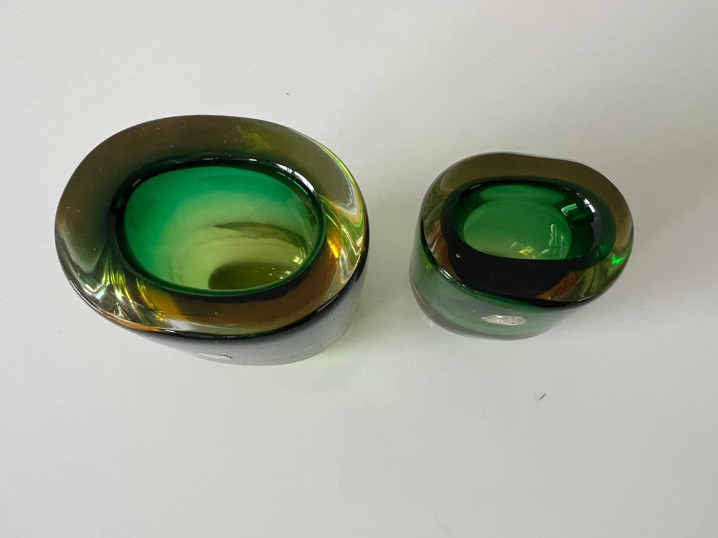 Frisman Vintage Two Glass Vases Sommerso ca' 1950's Green Amber
