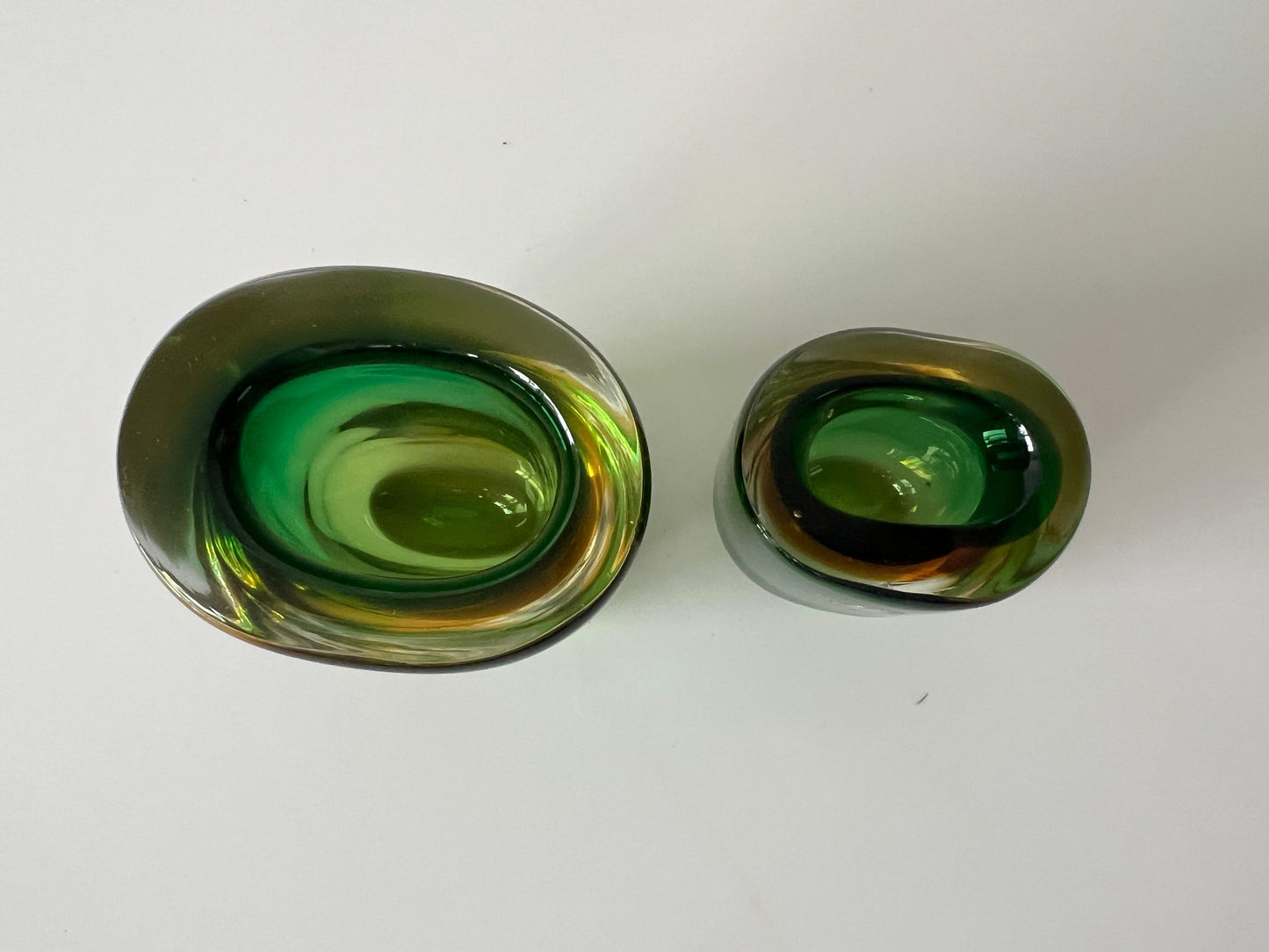 Frisman Vintage Two Glass Vases Sommerso ca' 1950's Green Amber
