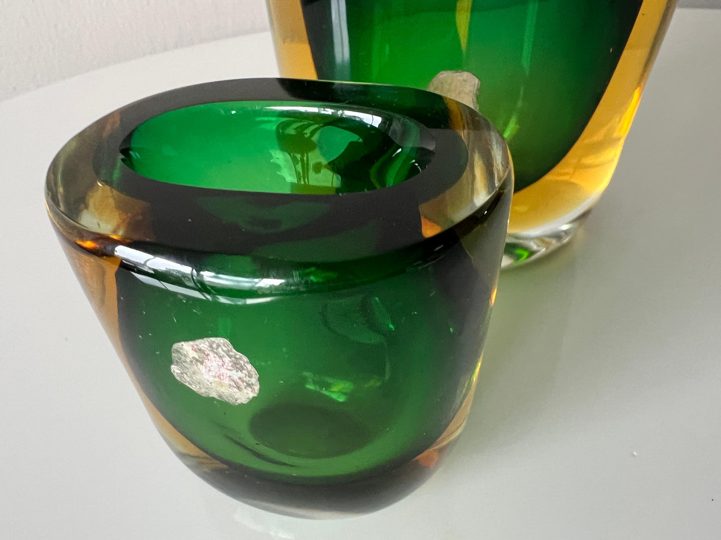 Frisman Vintage Two Glass Vases Sommerso ca' 1950's Green Amber