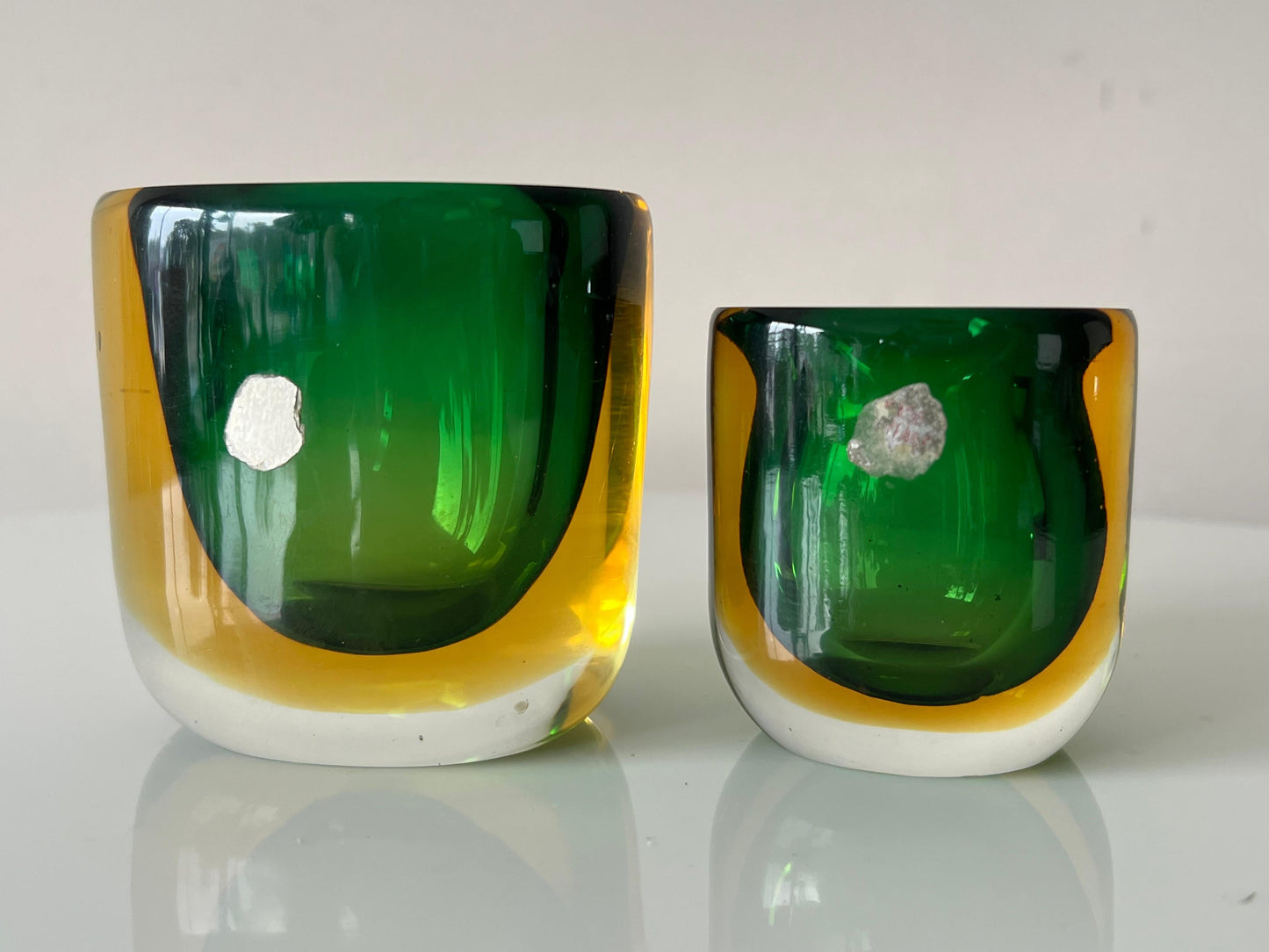 Frisman Vintage Two Glass Vases Sommerso ca' 1950's Green Amber