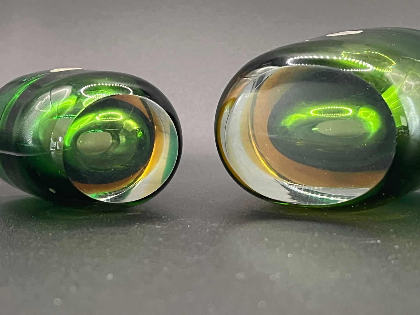 Frisman Vintage Two Glass Vases Sommerso ca' 1950's Green Amber