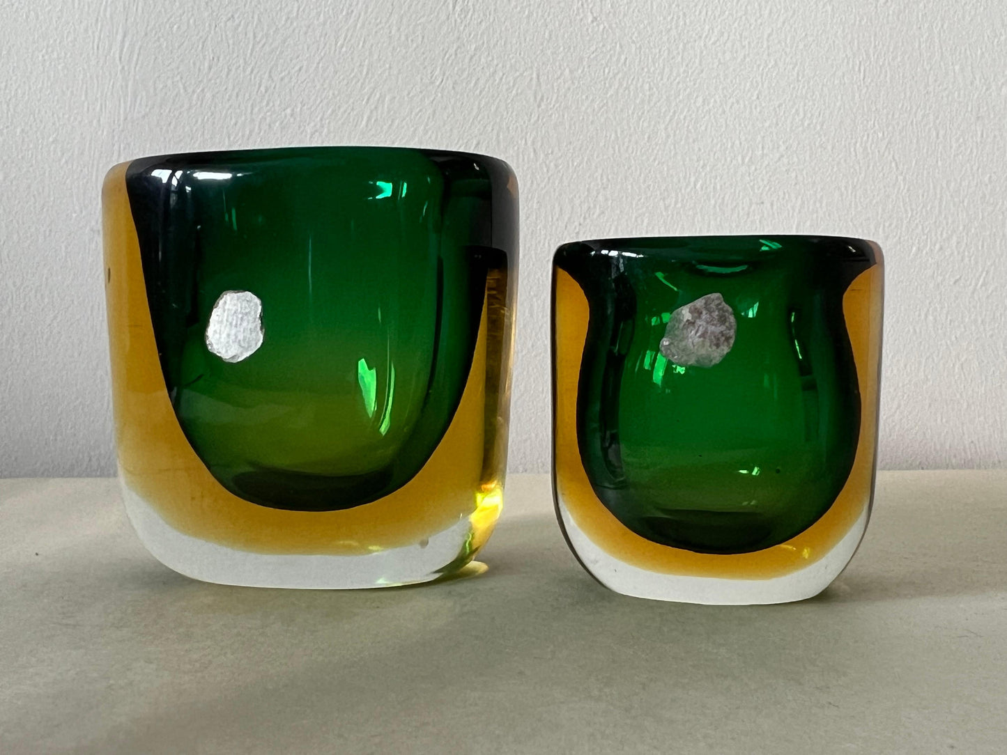 Frisman Vintage Two Glass Vases Sommerso ca' 1950's Green Amber