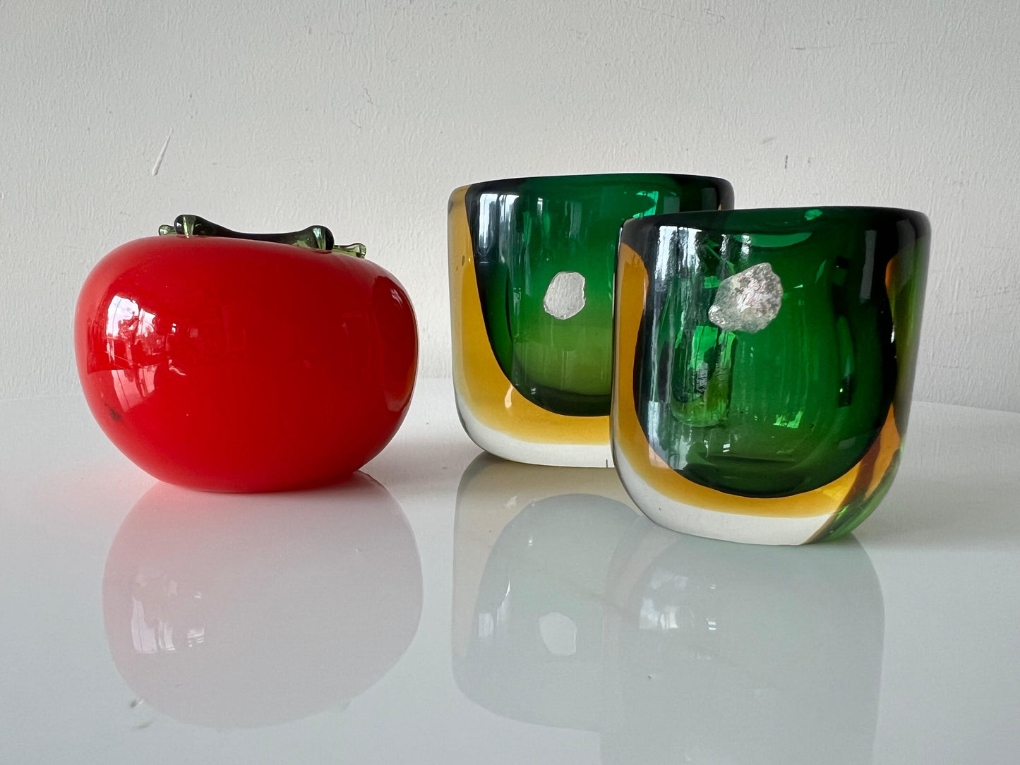 Frisman Vintage Two Glass Vases Sommerso ca' 1950's Green Amber