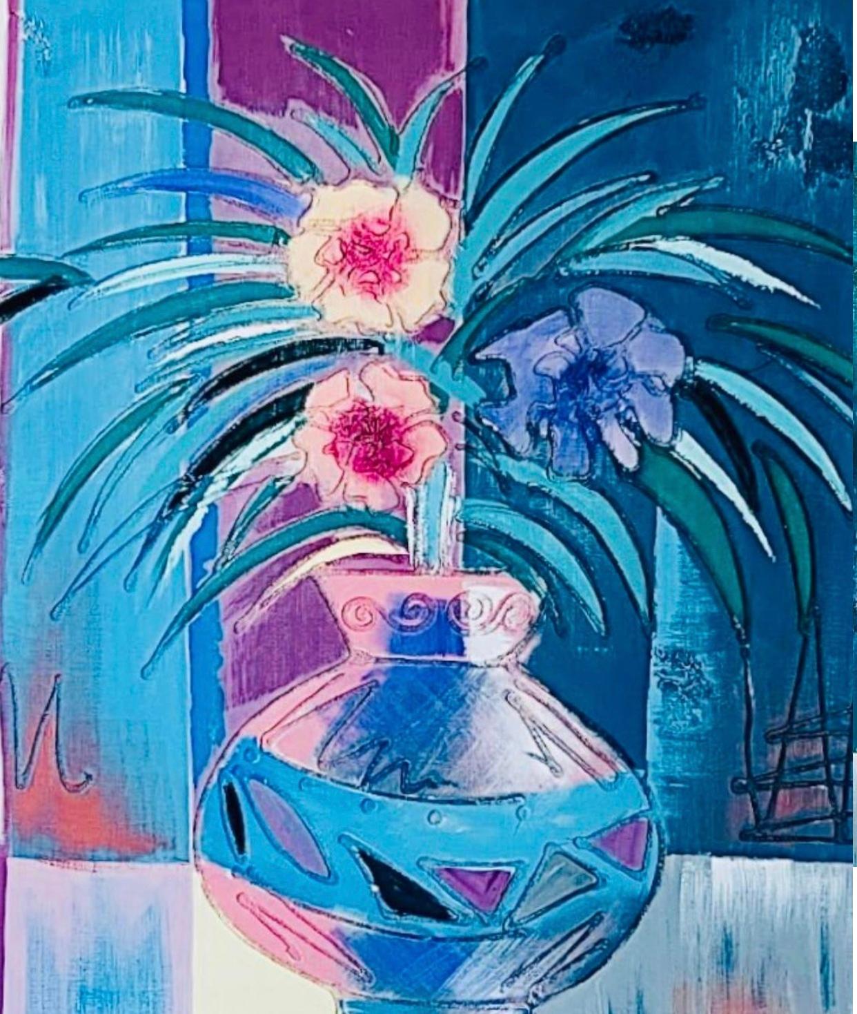Frisman Vintage Rare Lee Reynolds Vanguard Vintage Abstract Modern Floral Oil Painting Framed