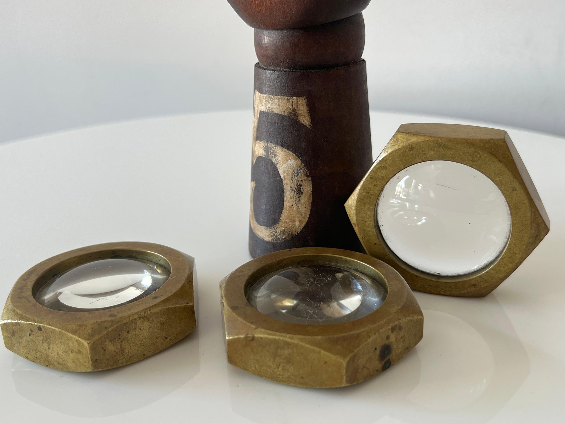 Frisman Vintage Vintage Carl Aubock Set of Three Magnifying Glass Paperweights ca' 1950's