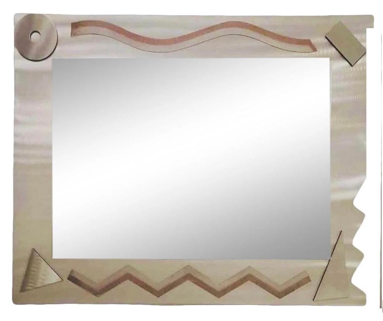 Frisman Vintage 90s Post Modern Alessandro Mendini Glas Italia Memphis Industrial Wall Mirror