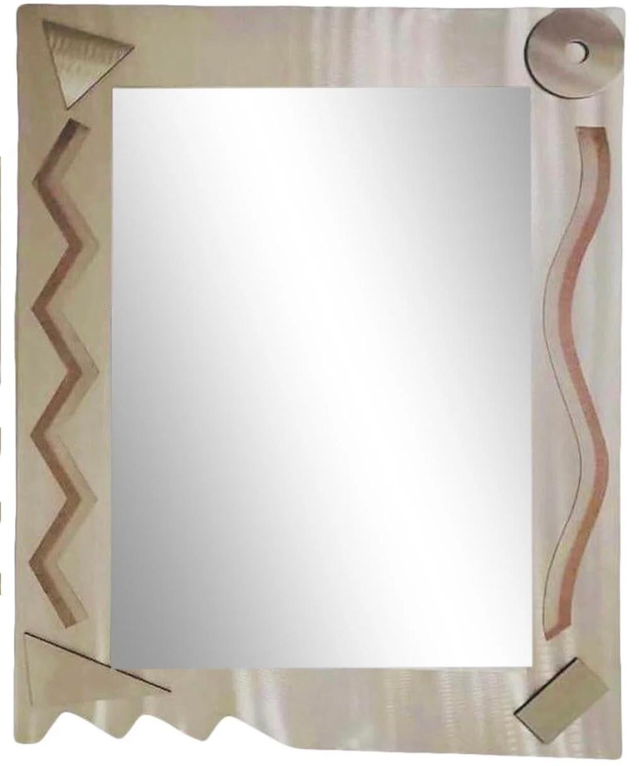 Frisman Vintage 90s Post Modern Alessandro Mendini Glas Italia Memphis Industrial Wall Mirror