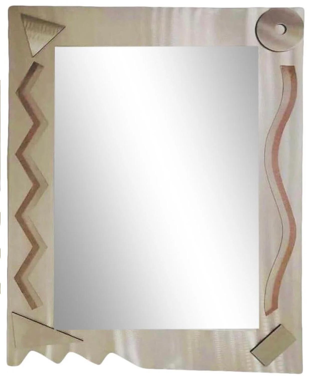 Frisman Vintage 90s Post Modern Alessandro Mendini Glas Italia Memphis Industrial Wall Mirror