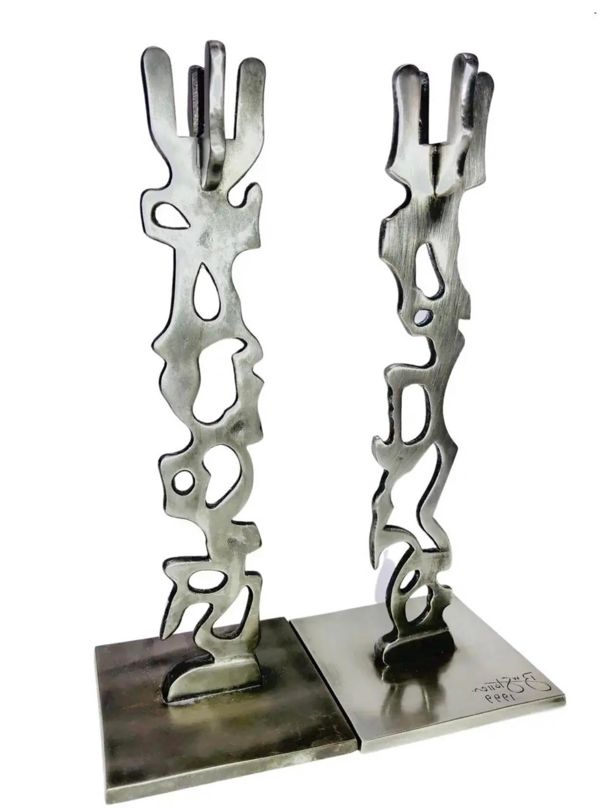 Frisman Vintage 1990s Pair Postmodern Memphis Industrial R W Stoller Brutalist Candle Holders