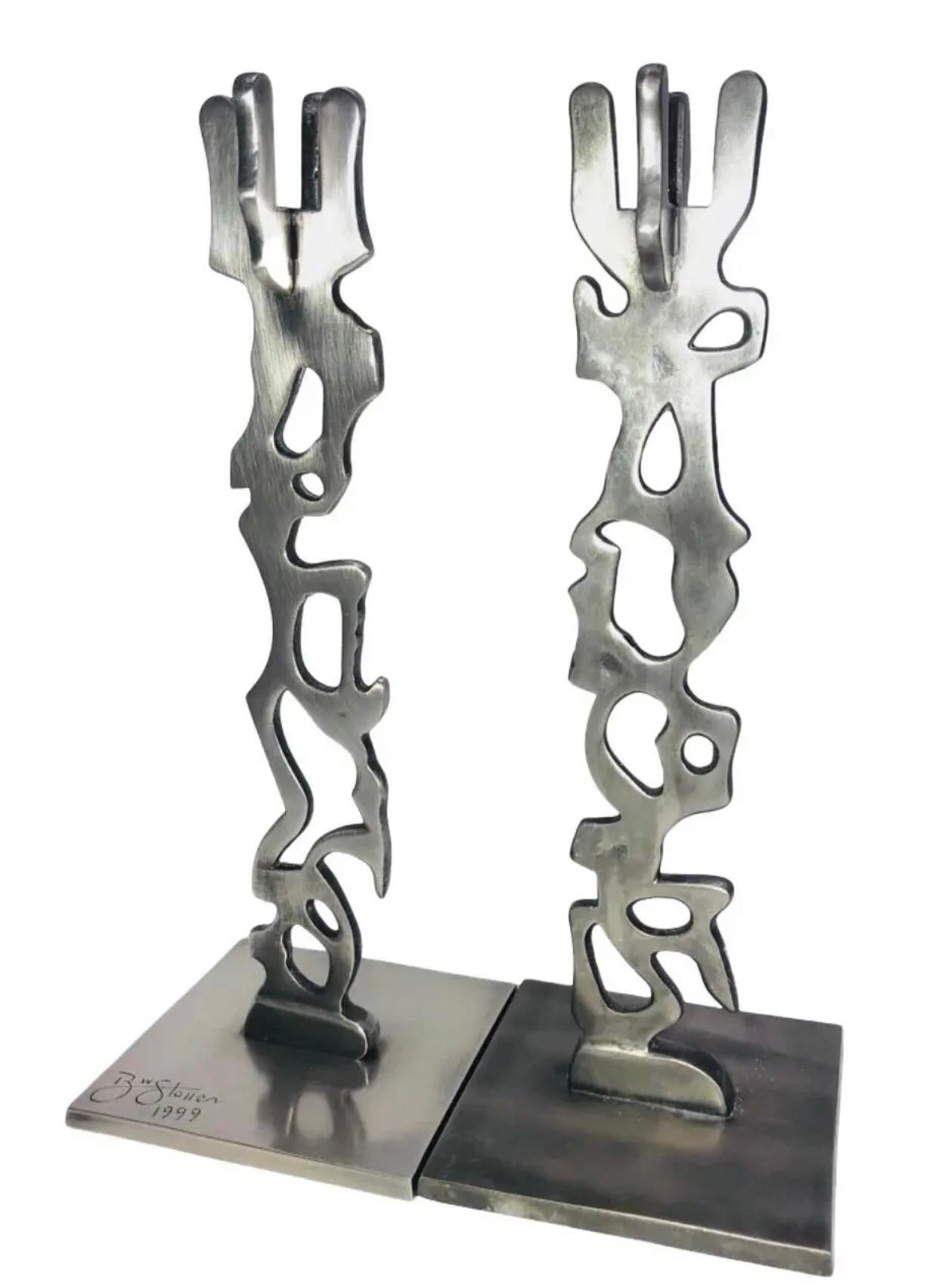 Frisman Vintage 1990s Pair Postmodern Memphis Industrial R W Stoller Brutalist Candle Holders