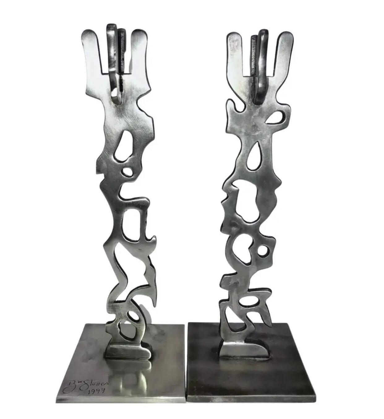 Frisman Vintage 1990s Pair Postmodern Memphis Industrial R W Stoller Brutalist Candle Holders