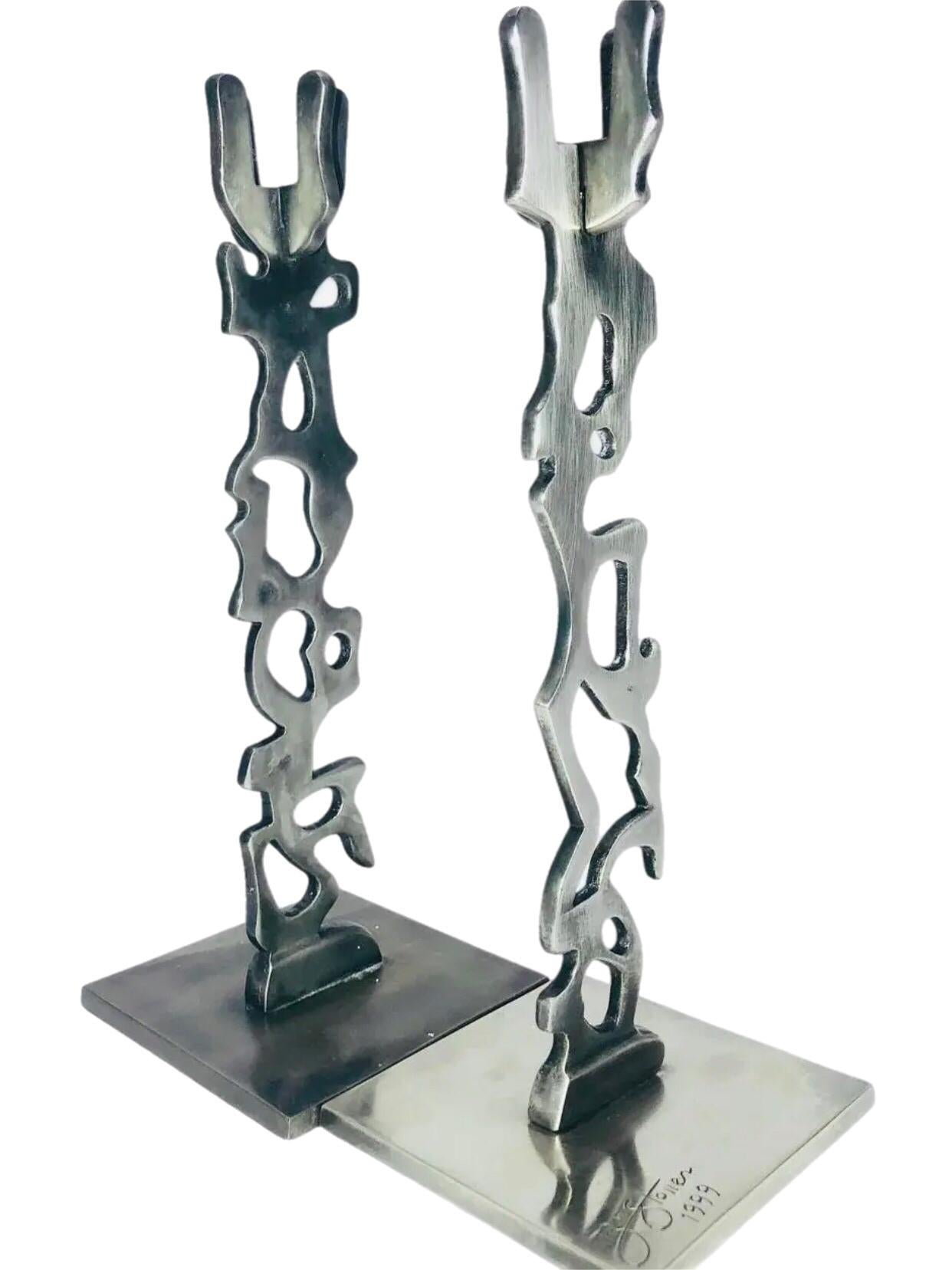 Frisman Vintage 1990s Pair Postmodern Memphis Industrial R W Stoller Brutalist Candle Holders