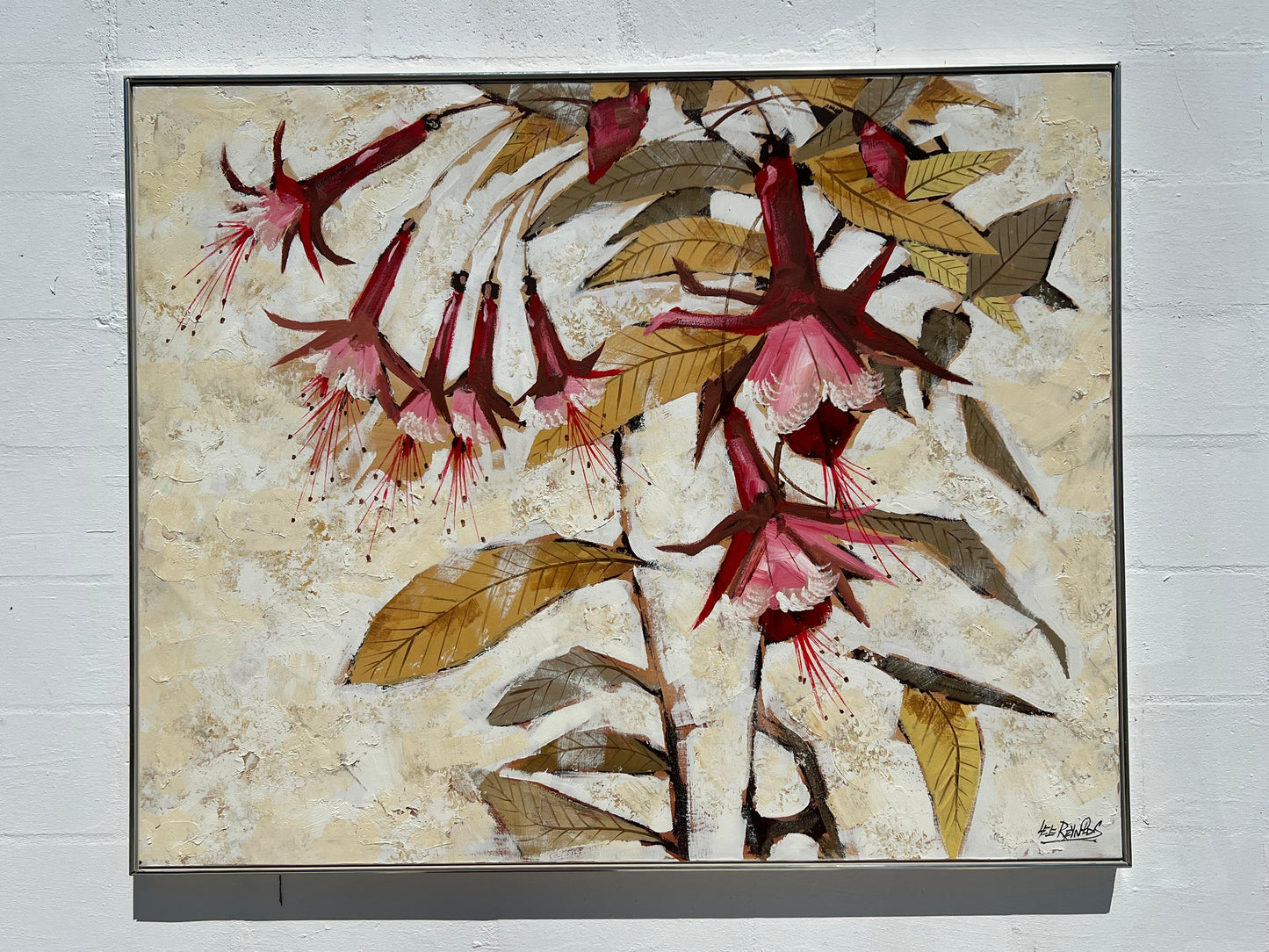 Frisman Vintage Massive Lee Reynolds Mid Century Modern Asian Stylized Fuchsia Floral Painting