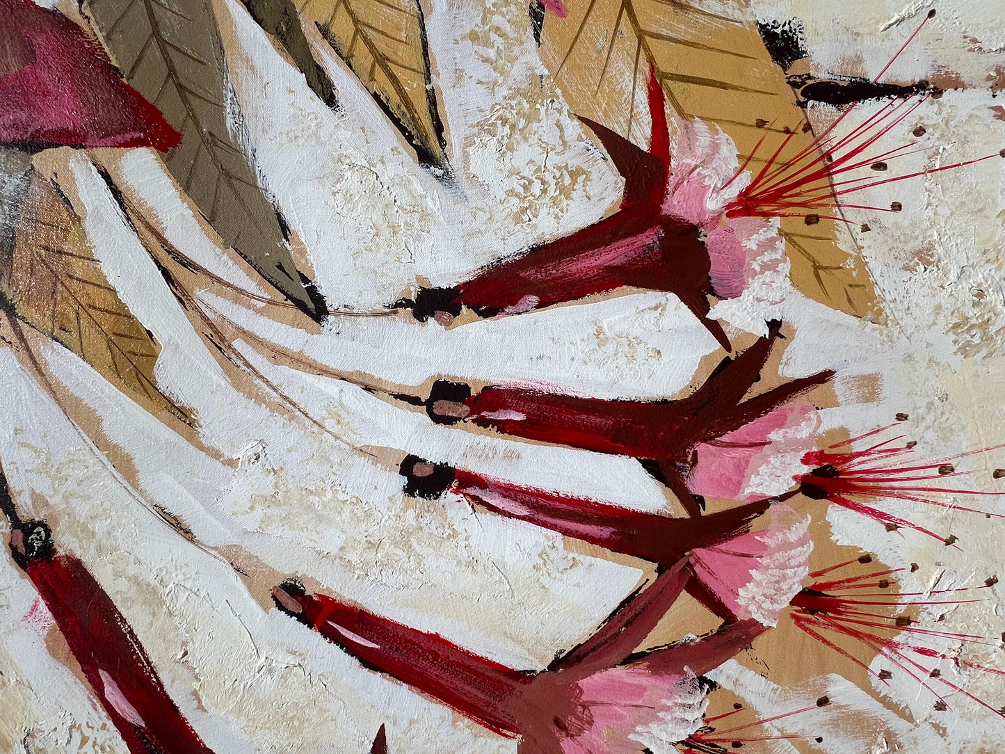Frisman Vintage Massive Lee Reynolds Mid Century Modern Asian Stylized Fuchsia Floral Painting