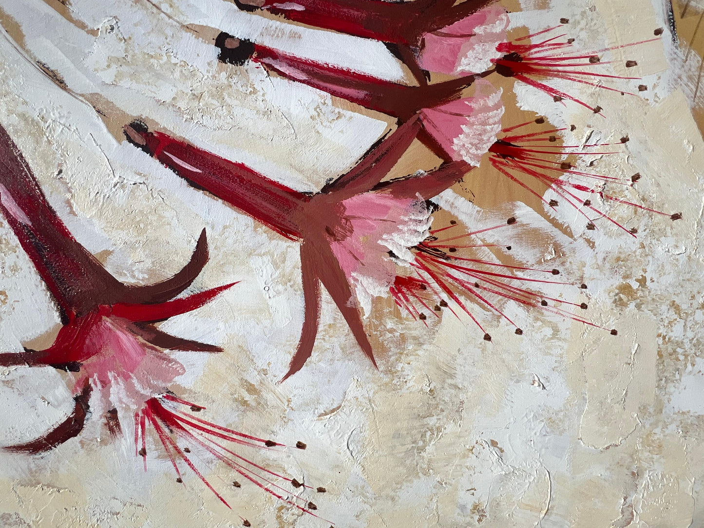 Frisman Vintage Massive Lee Reynolds Mid Century Modern Asian Stylized Fuchsia Floral Painting