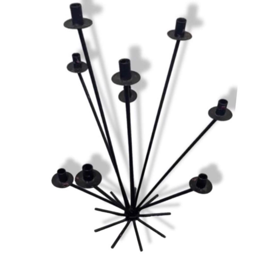 Frisman Vintage 50s Scandinavian Wrought Iron 9Light Ljusstake Starburst Vintage Menorah Denmark