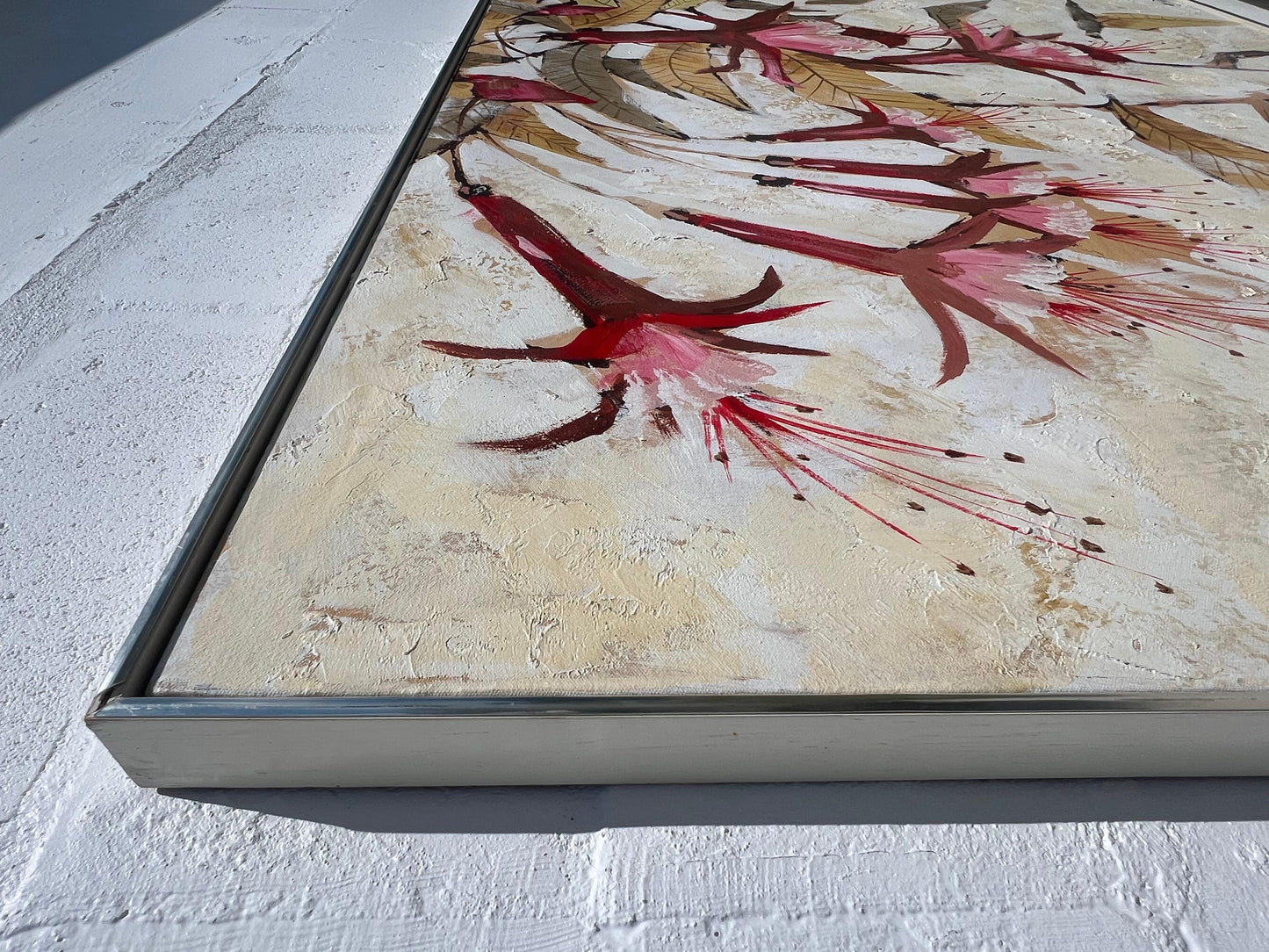 Frisman Vintage Massive Lee Reynolds Mid Century Modern Asian Stylized Fuchsia Floral Painting