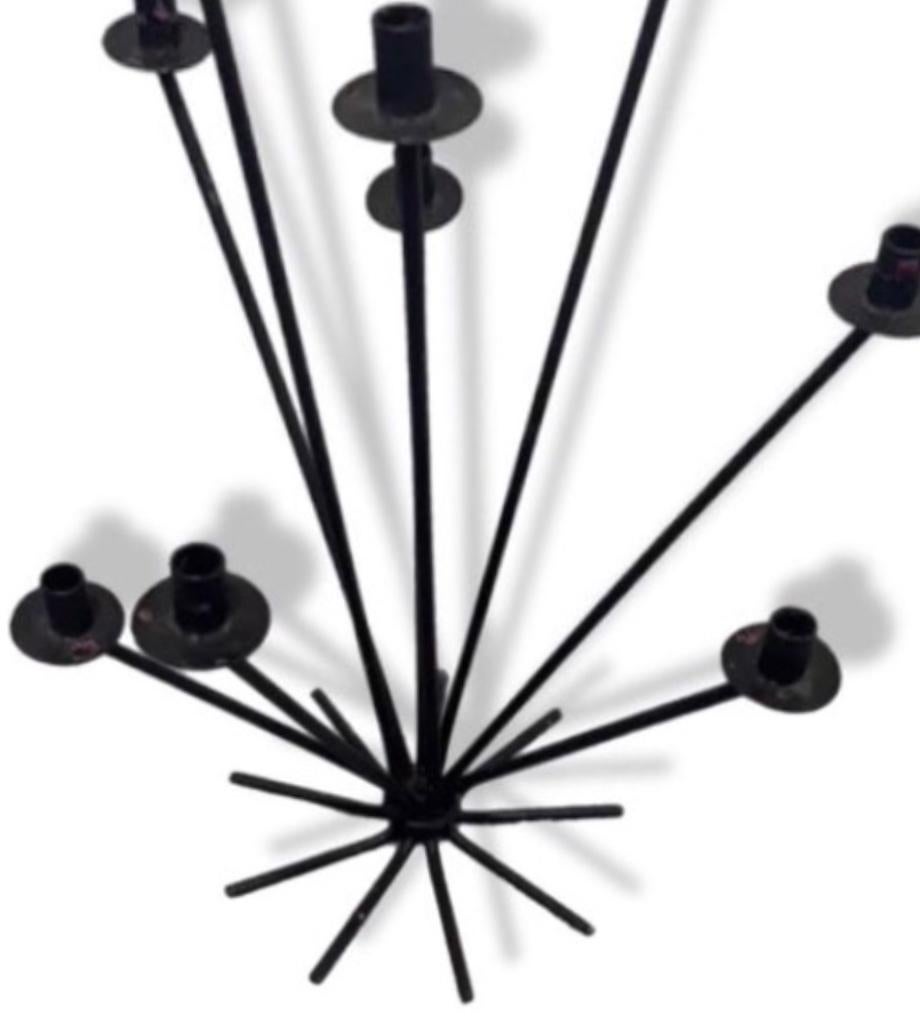 Frisman Vintage 50s Scandinavian Wrought Iron 9Light Ljusstake Starburst Vintage Menorah Denmark