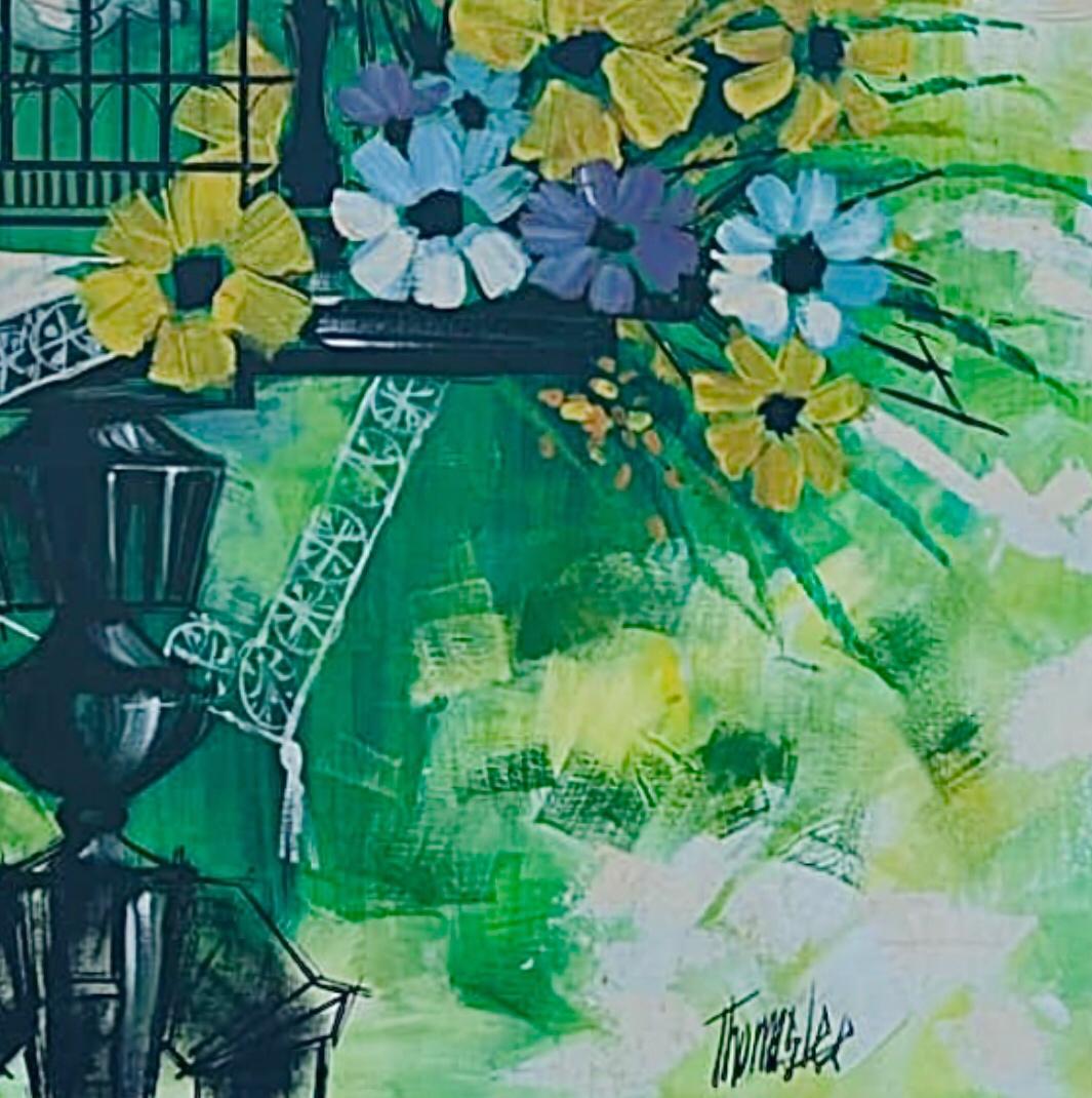 Frisman Vintage 60s XL Thomas Lee Mid Century Modern Floral Oil Painting Signed Framed