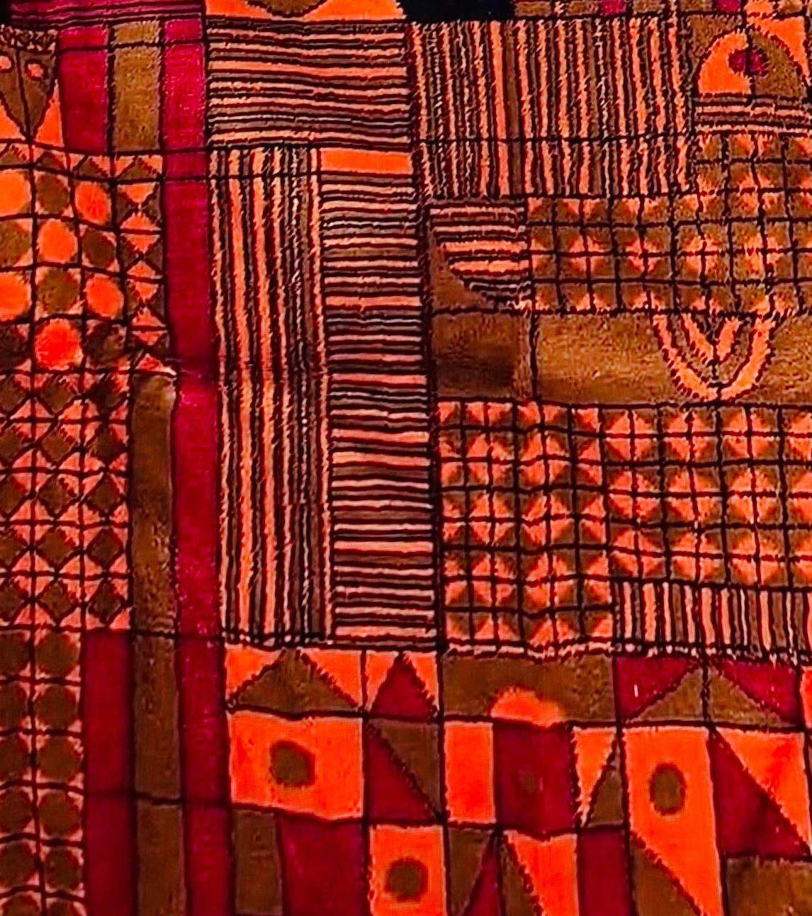 Frisman Vintage 60s Vintage Paul Klee Insp Mid Century Geometric Textile Wall Tapestry Hanging