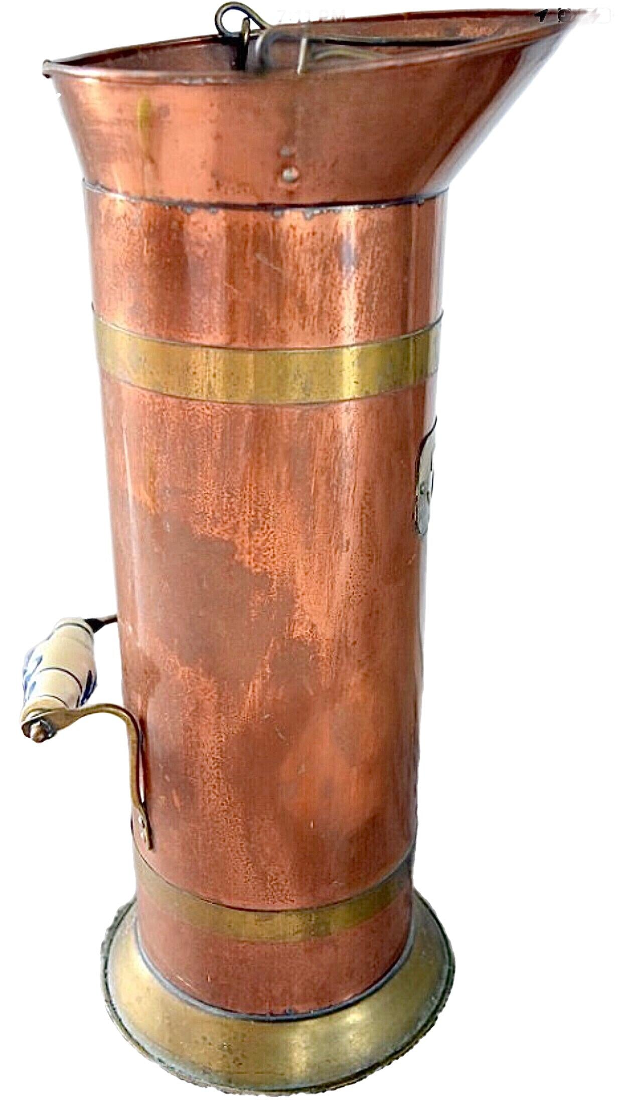 Frisman Vintage 19c Antique Copper Brass Coal Scuttle Umbrella Stand Holder Netherlands