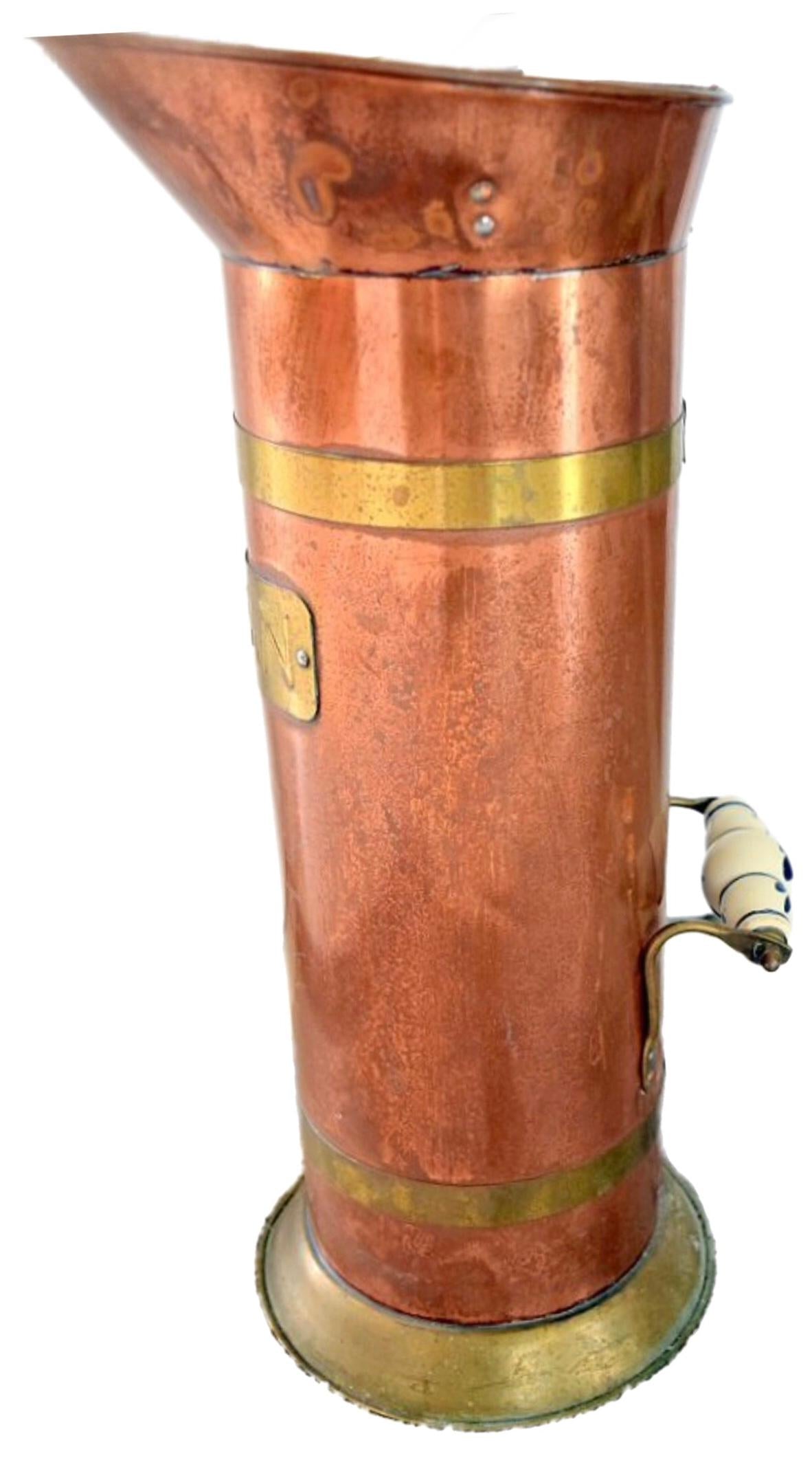 Frisman Vintage 19c Antique Copper Brass Coal Scuttle Umbrella Stand Holder Netherlands