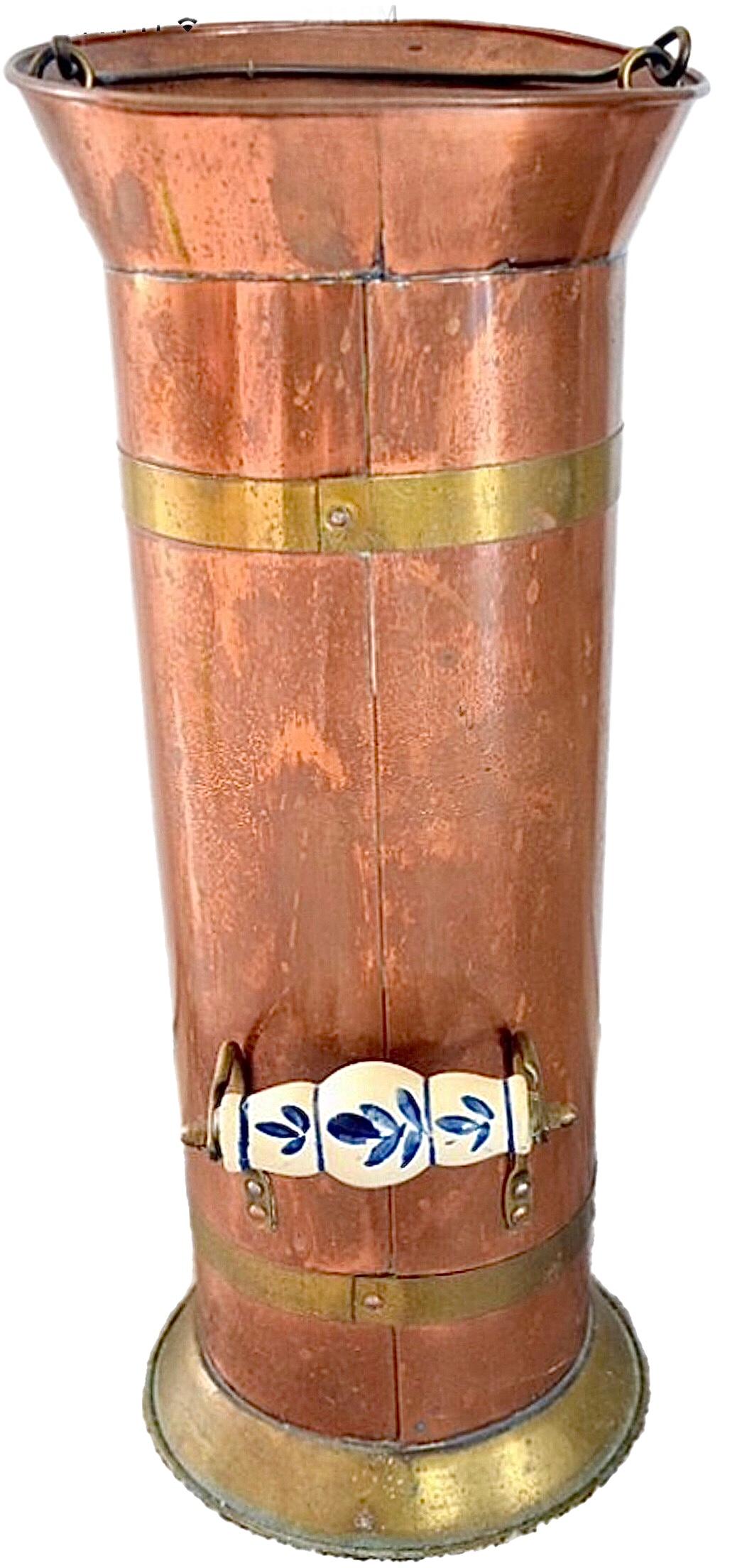 Frisman Vintage 19c Antique Copper Brass Coal Scuttle Umbrella Stand Holder Netherlands