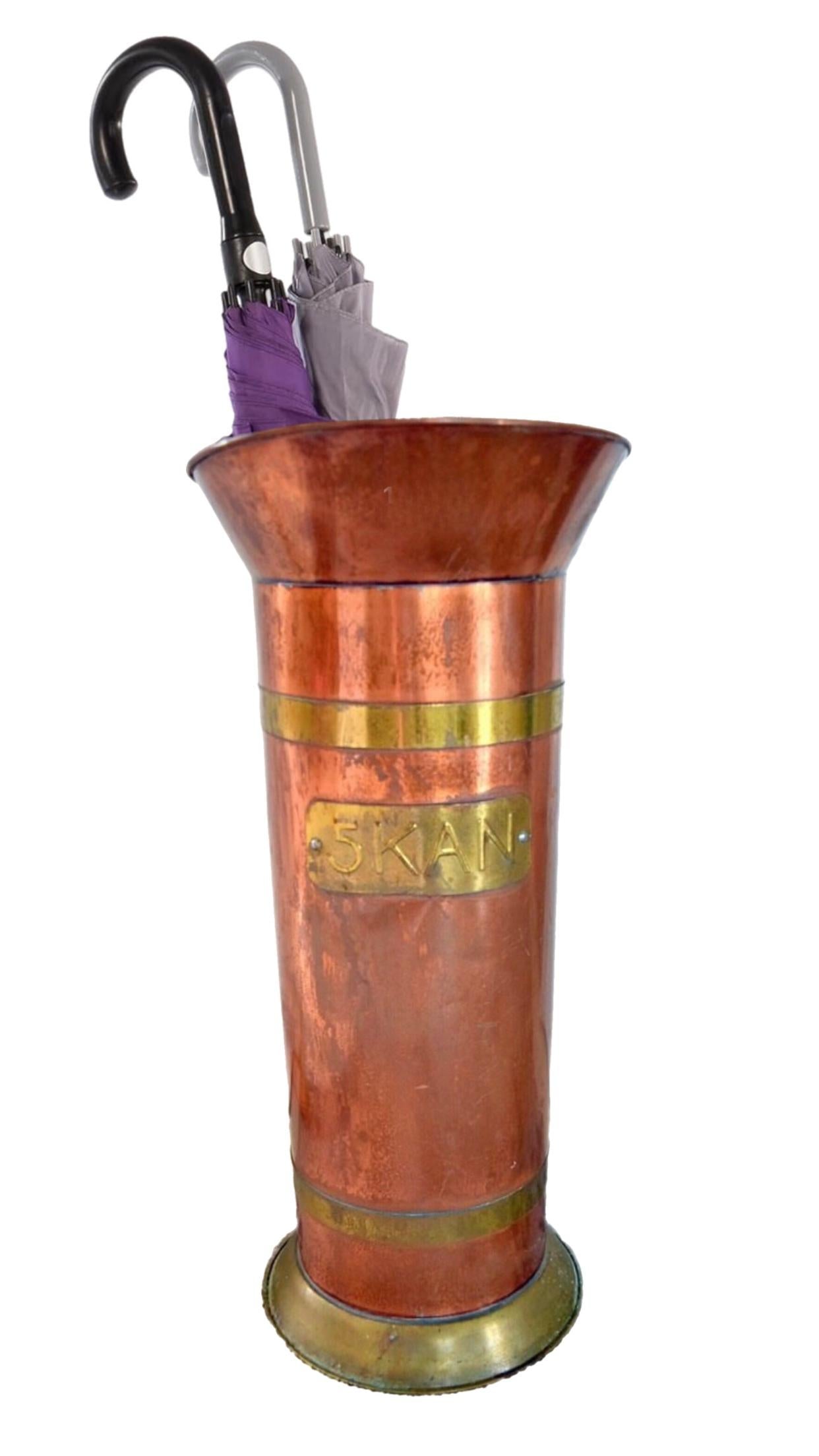 Frisman Vintage 19c Antique Copper Brass Coal Scuttle Umbrella Stand Holder Netherlands