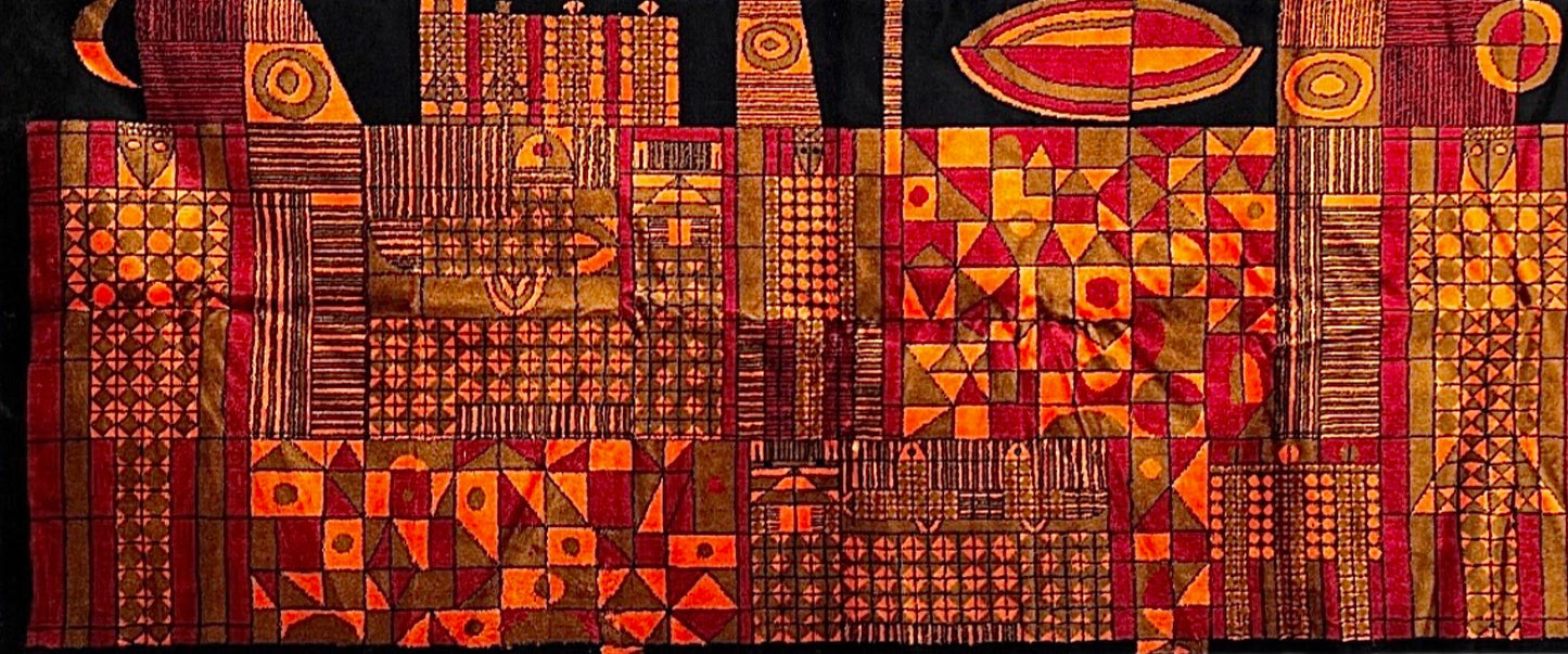 Frisman Vintage 60s Vintage Paul Klee Insp Mid Century Geometric Textile Wall Tapestry Hanging