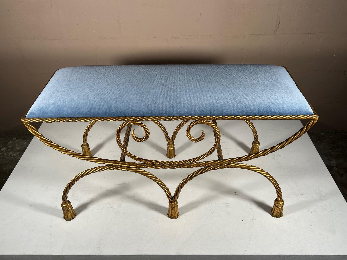 Frisman Vintage Italian Gilt Metal Hollywood Regency Bench