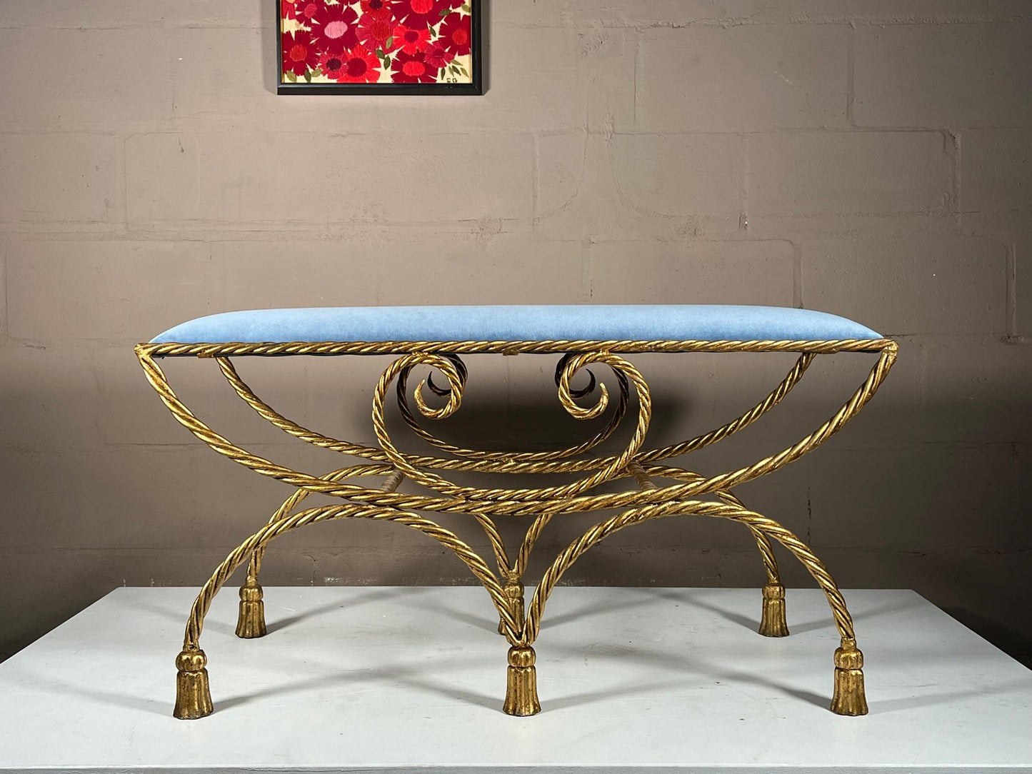 Frisman Vintage Italian Gilt Metal Hollywood Regency Bench