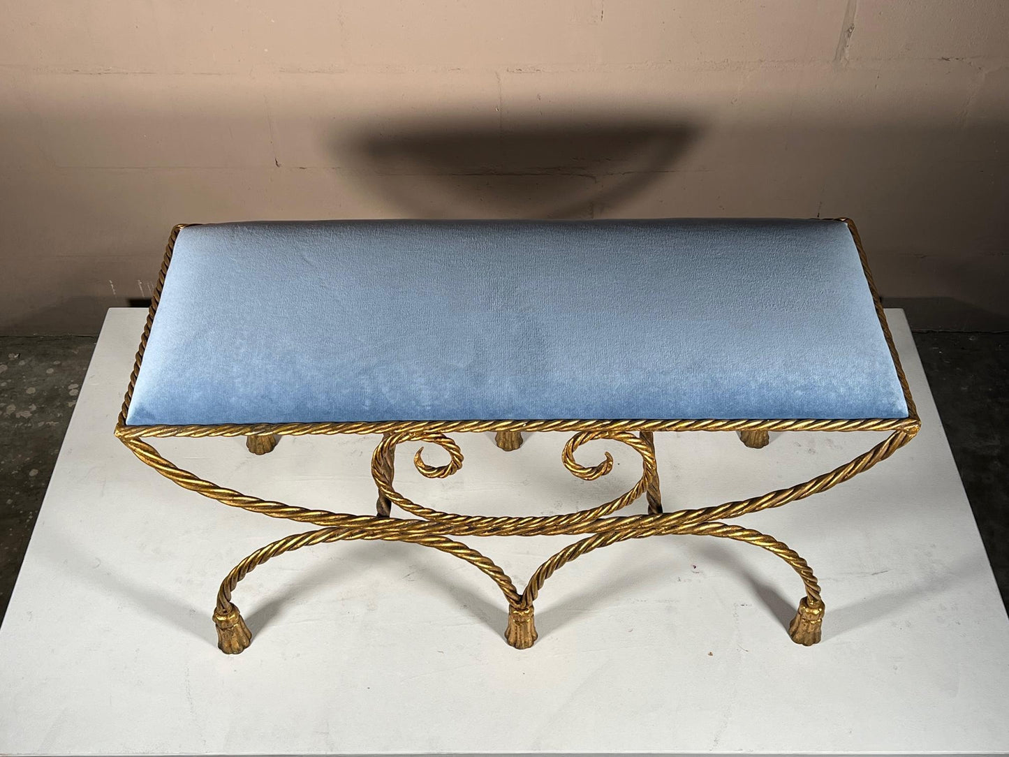 Frisman Vintage Italian Gilt Metal Hollywood Regency Bench