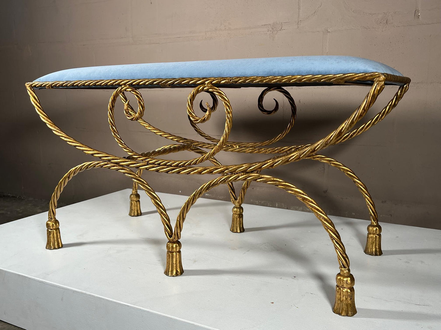 Frisman Vintage Italian Gilt Metal Hollywood Regency Bench