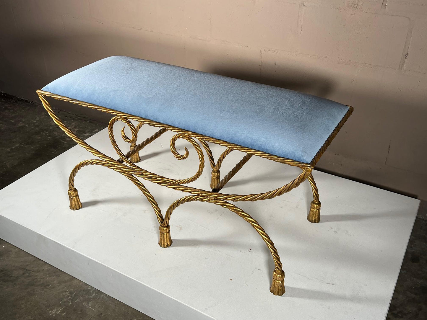 Frisman Vintage Italian Gilt Metal Hollywood Regency Bench