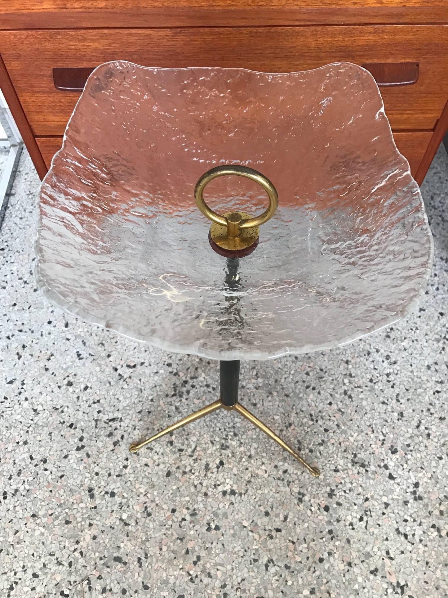 Frisman Vintage Unusual Italian Gueridon with Moulded Glass Top